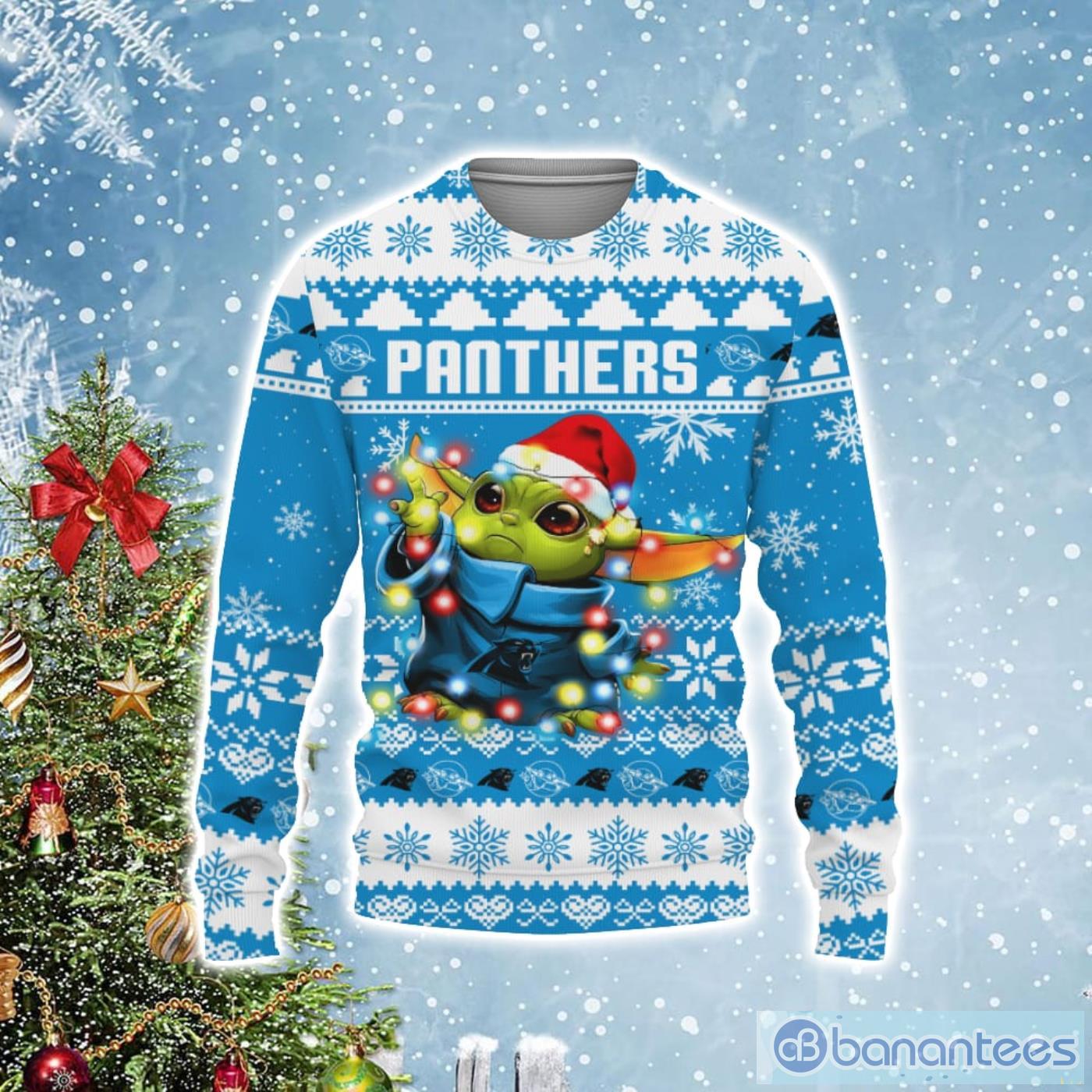 Carolina Panthers Baby Yoda Star Wars Ugly Christmas Sweater Product Photo 1