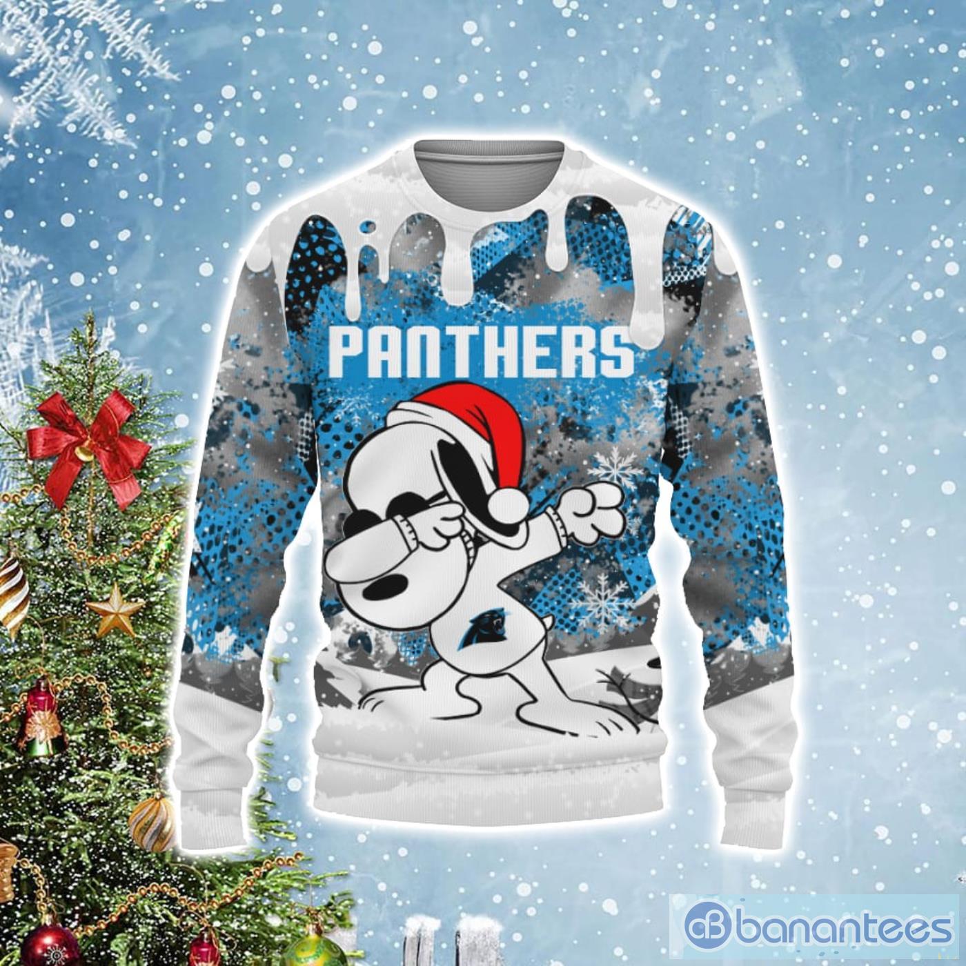Carolina Panthers Snoopy Dabbing The Peanuts Christmas Gift Ugly Christmas Sweater Product Photo 1