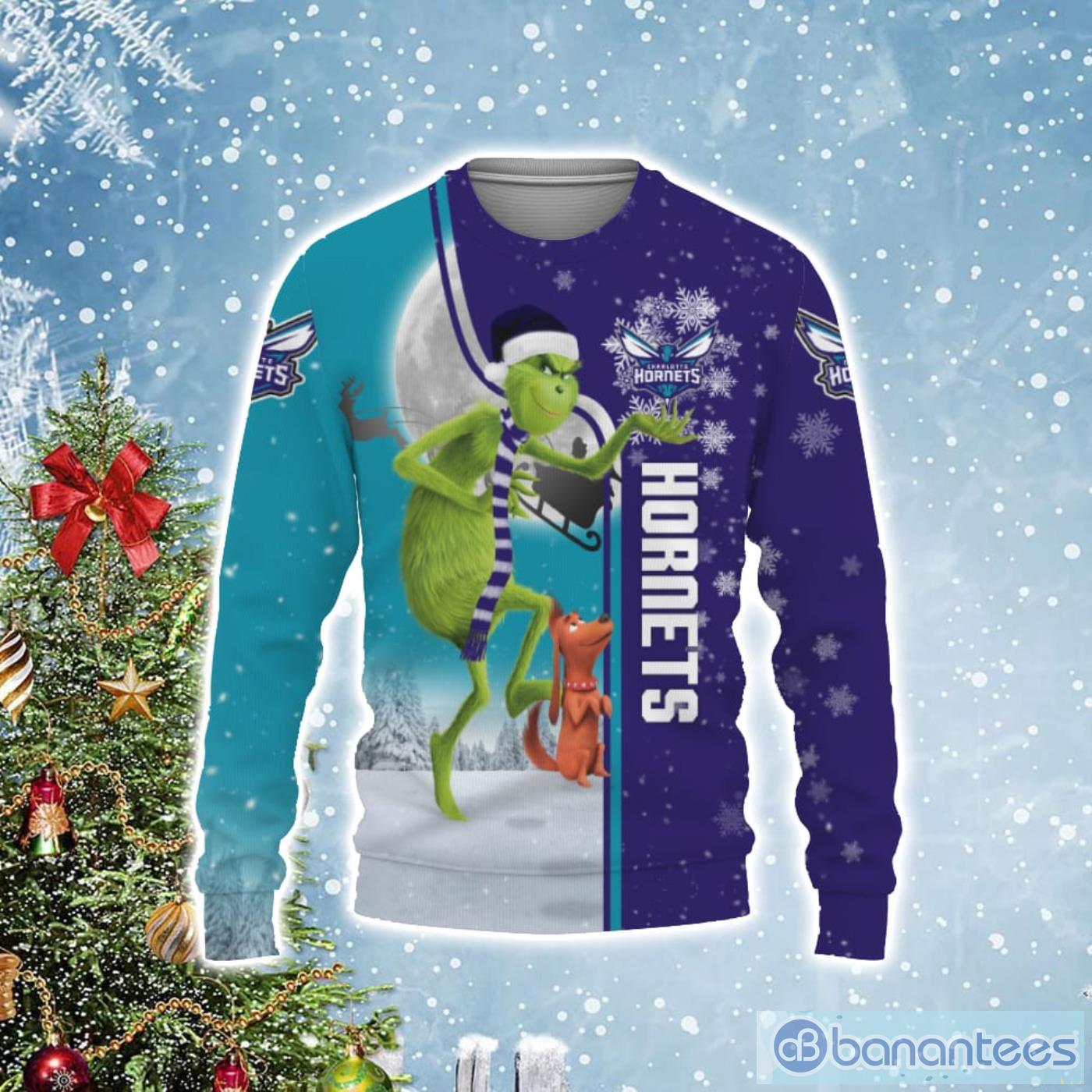 Charlotte Hornets Funny Grinch Ugly Christmas Sweater Product Photo 1