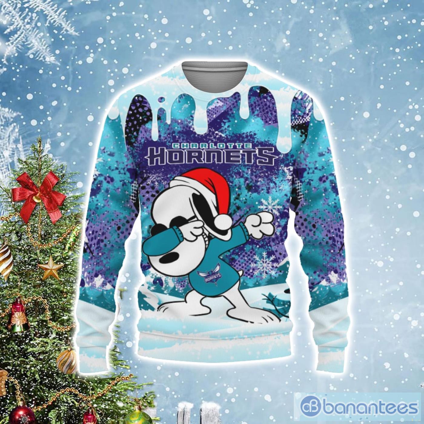 Charlotte Hornets Snoopy Dabbing The Peanuts Christmas Gift Ugly Christmas Sweater Product Photo 1