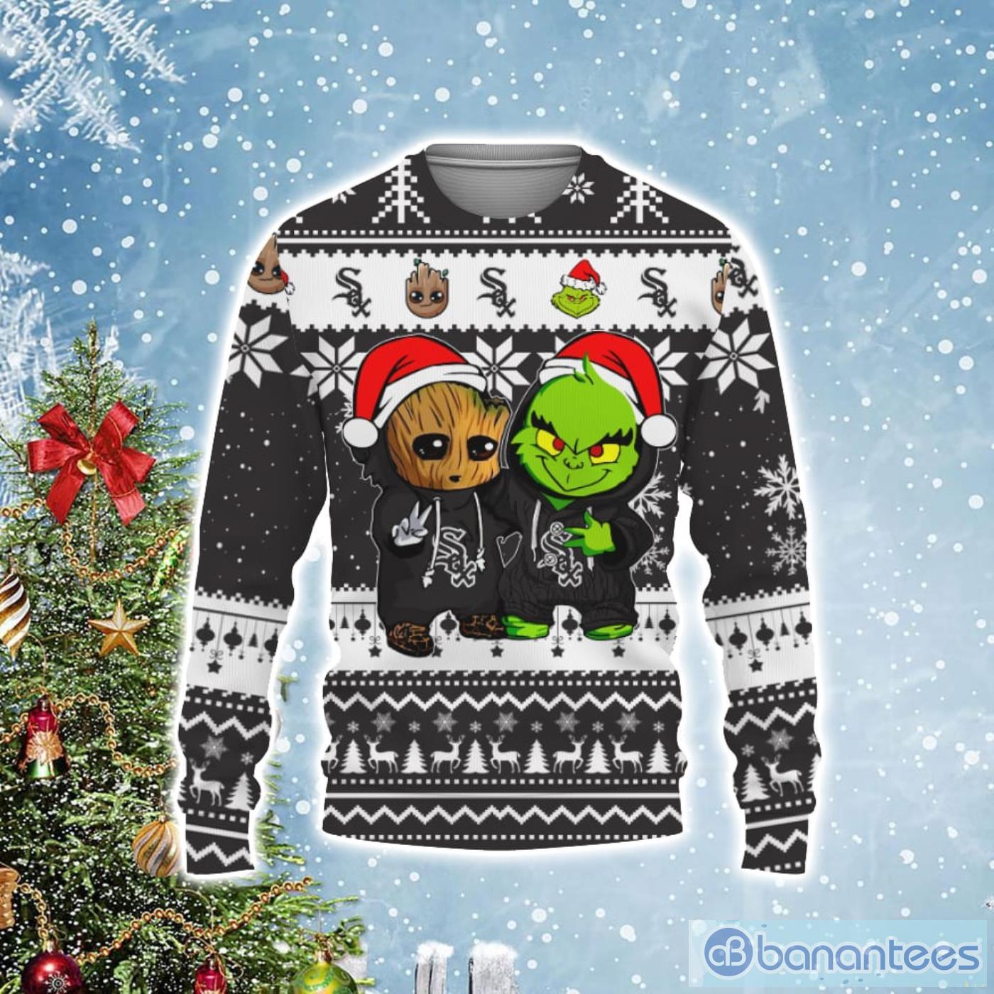 Chicago White Sox Baby Groot And Grinch Best Friends Football Ugly Christmas Sweater Product Photo 1