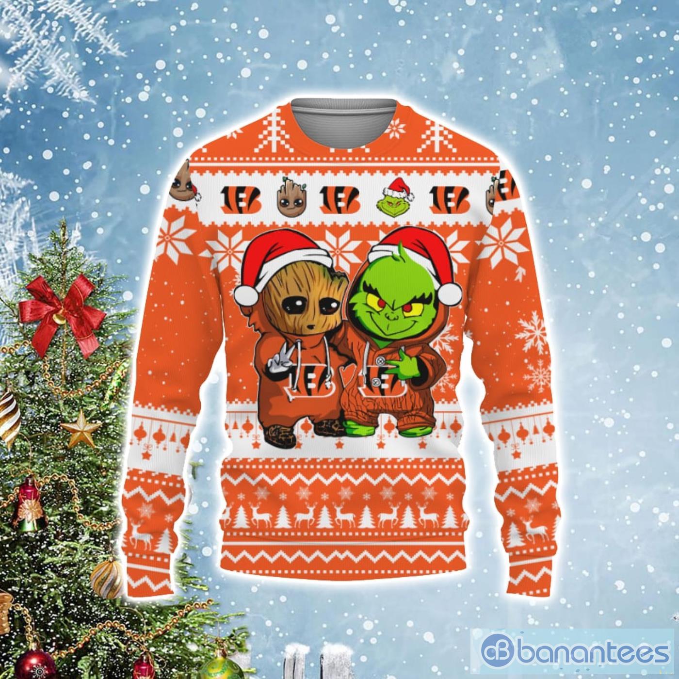 Cincinnati Bengals Baby Groot And Grinch Best Friends Football Ugly Christmas Sweater Product Photo 1