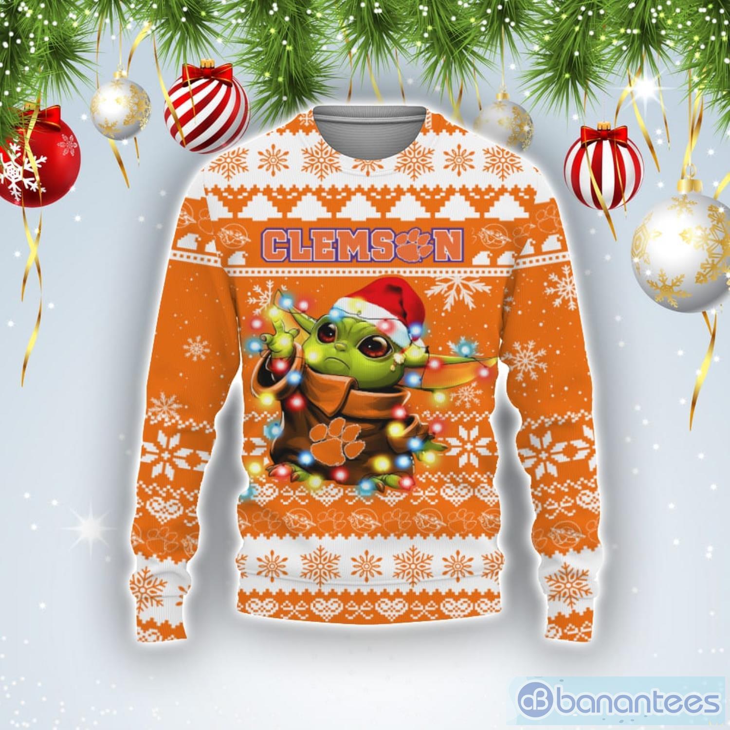 Clemson Tigers Baby Yoda Star Wars Sports Football American Ugly Christmas Sweater Product Photo 1