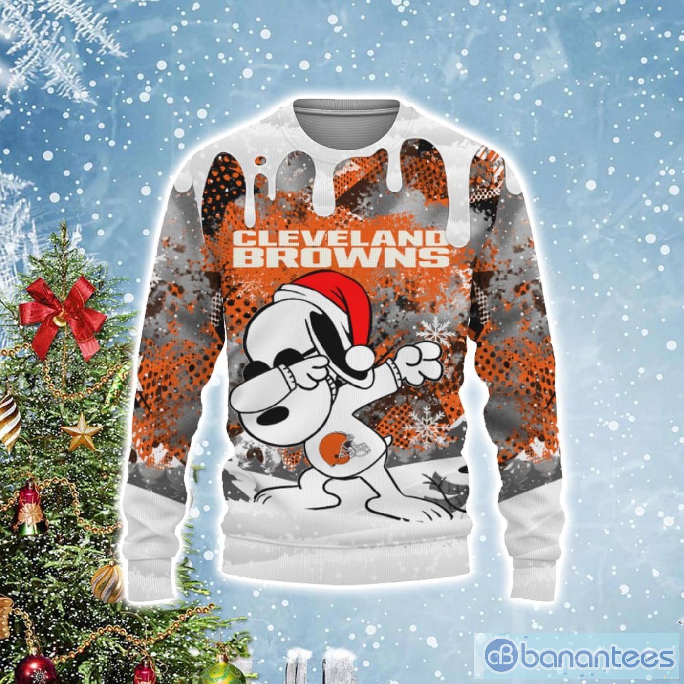 Cleveland Browns Snoopy Dabbing The Peanuts Christmas Gift Ugly Christmas Sweater Product Photo 1