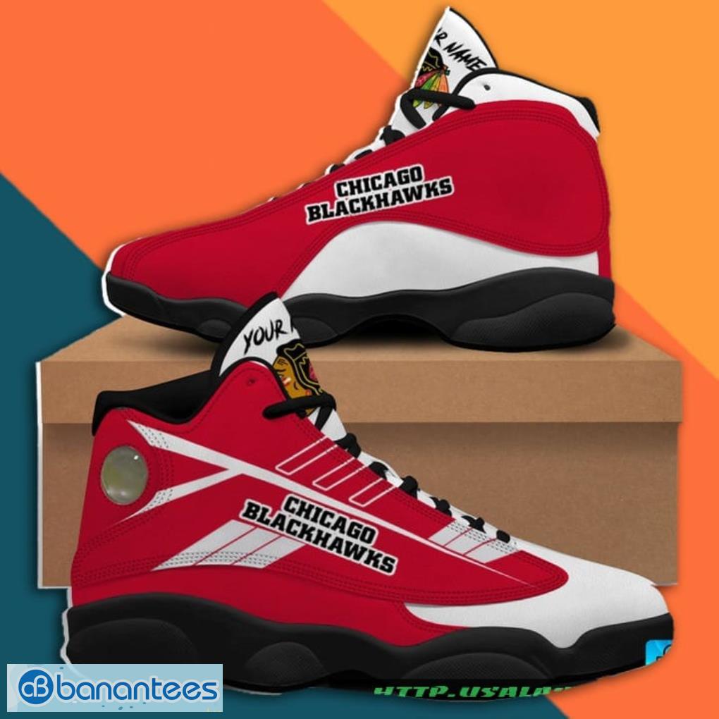 NHL Chicago Blackhawks Custom Name Red Black Air Jordan 13 Shoes