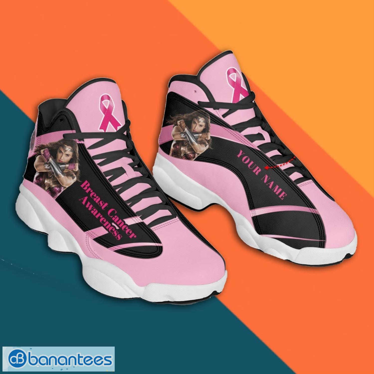 Custom Name Wonder Woman Breast Cancer Awareness Air Jordan 13 Sneaker Shoes Product Photo 2