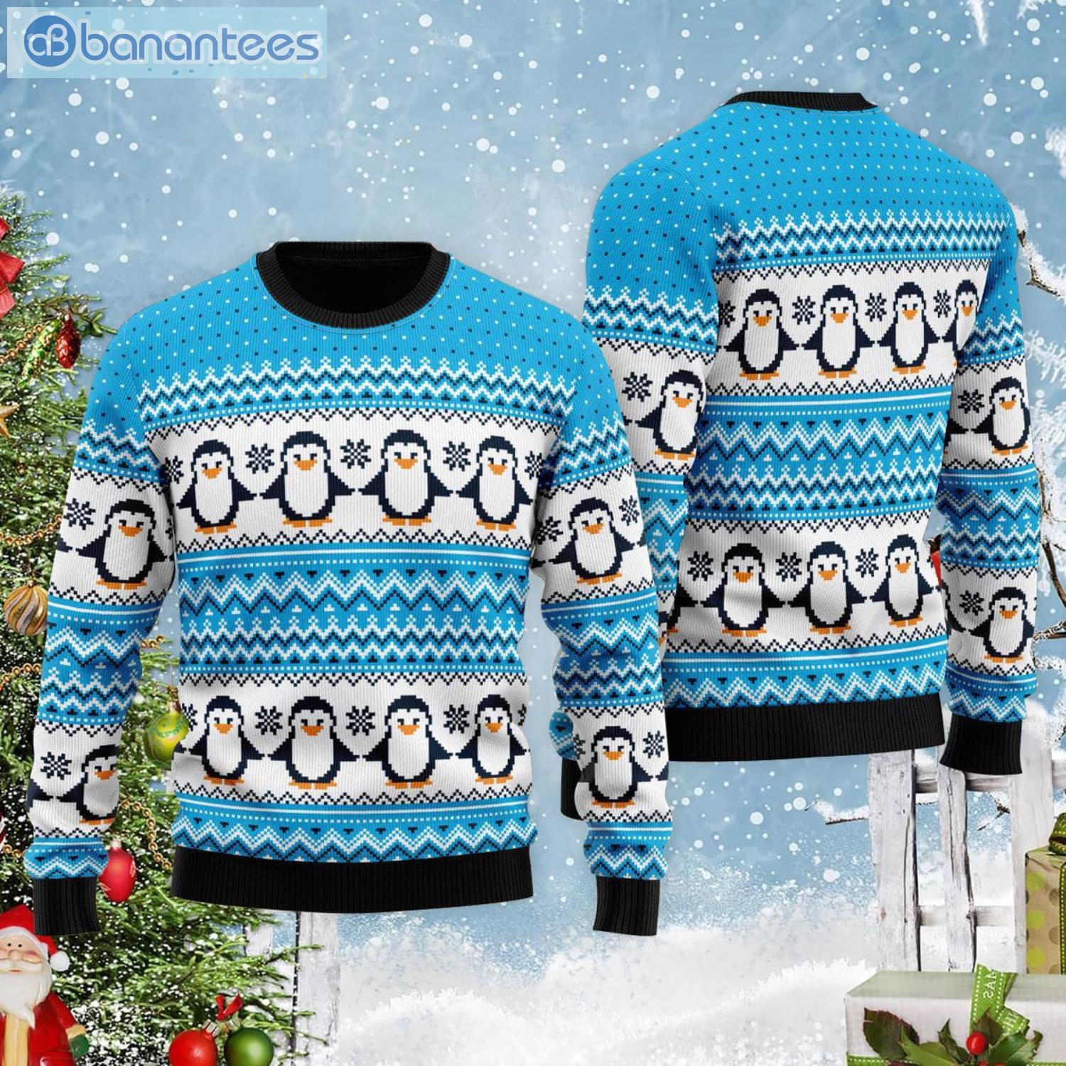 Cute Blue Penguins All Over Print Ugly Christmas Sweater Product Photo 2