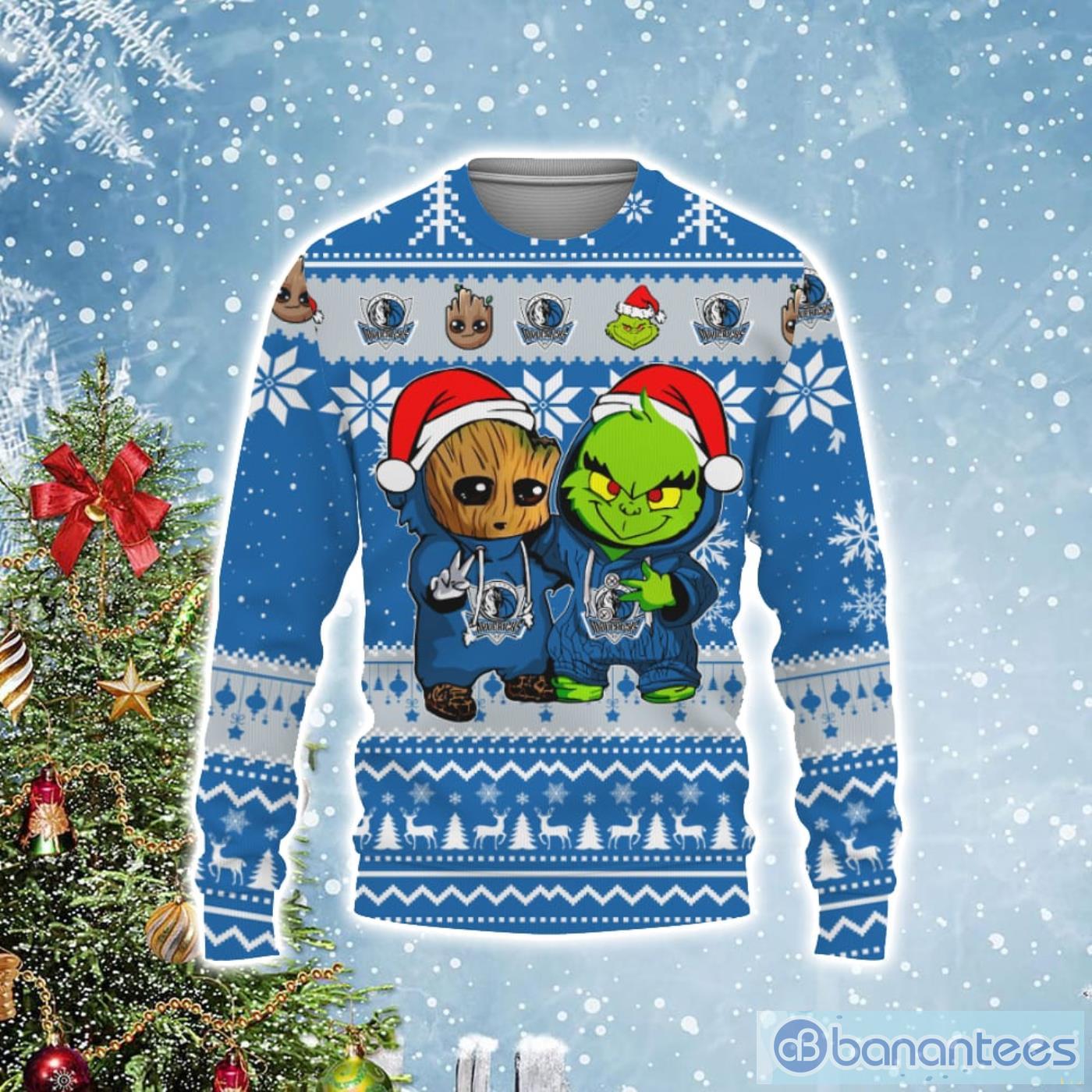 Dallas Mavericks Baby Groot And Grinch Best Friends Football Ugly Christmas Sweater Product Photo 1
