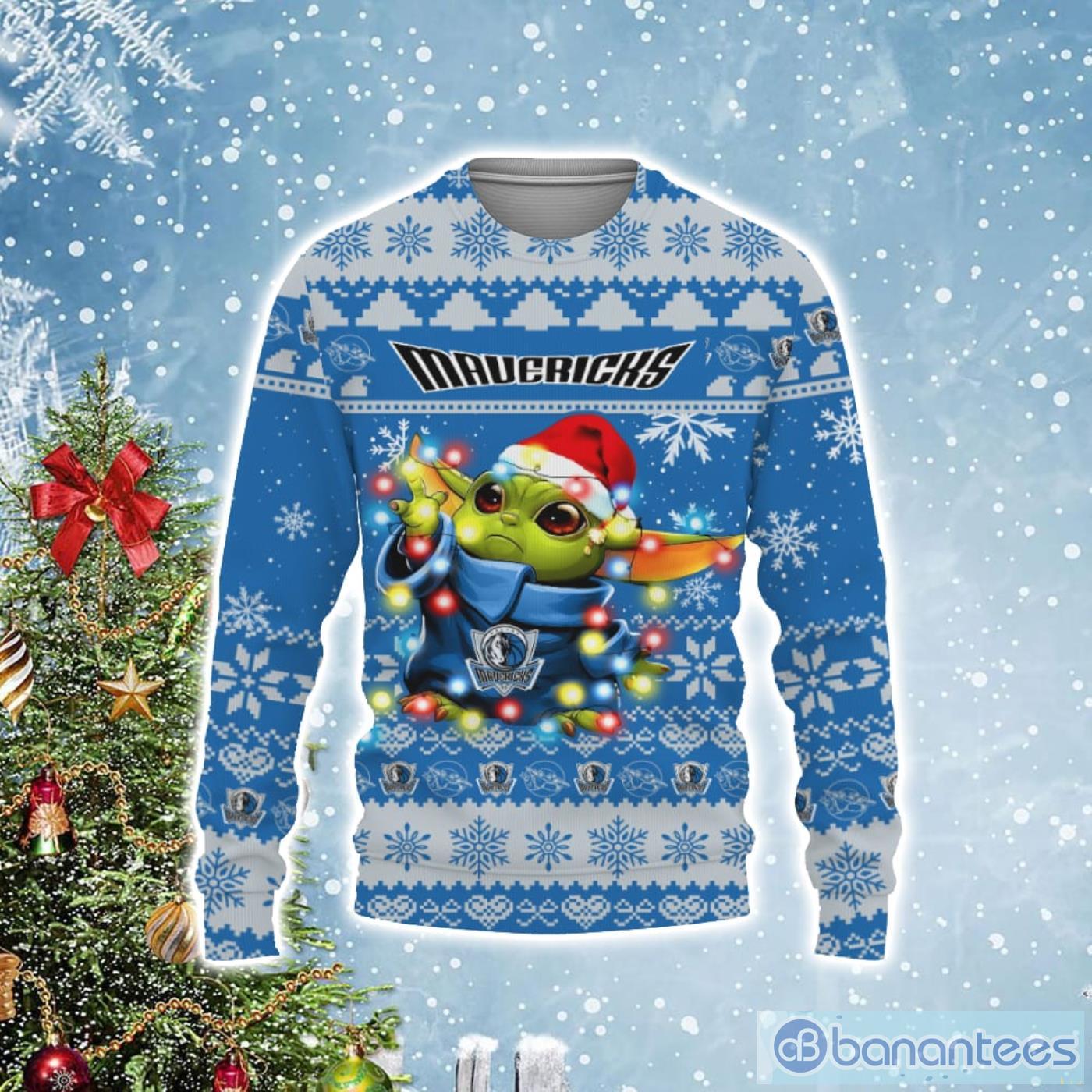 Dallas Mavericks Baby Yoda Star Wars Ugly Christmas Sweater Product Photo 1