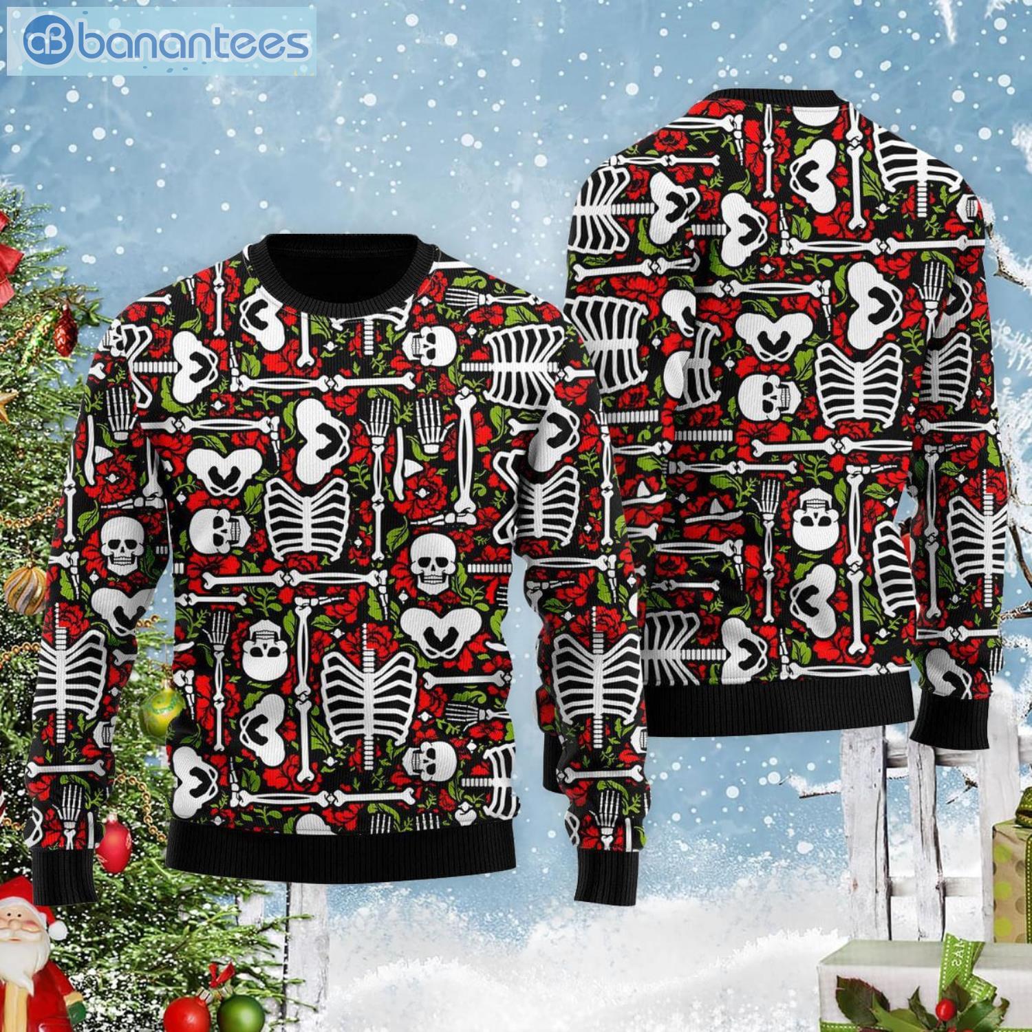 Day Of The Dead Dancing Skeleton All Over Print Ugly Christmas Sweater Product Photo 2