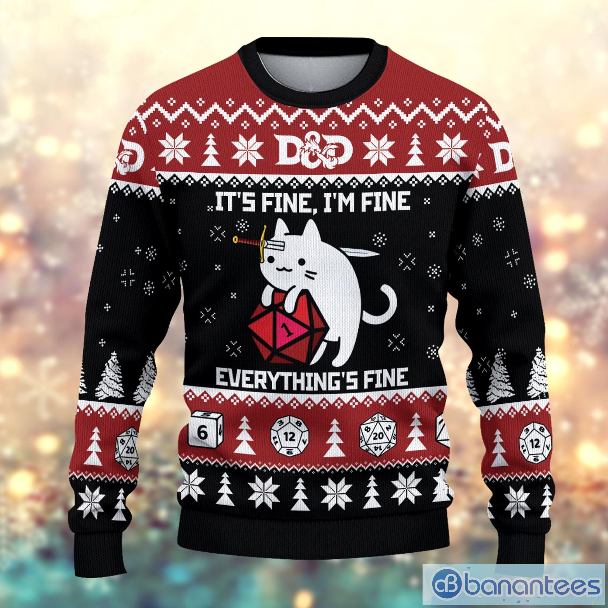 D&D Dragon Sweater Funny Cat Its Fine Everything Fine Ugly Christmas Sweater Product Photo 2