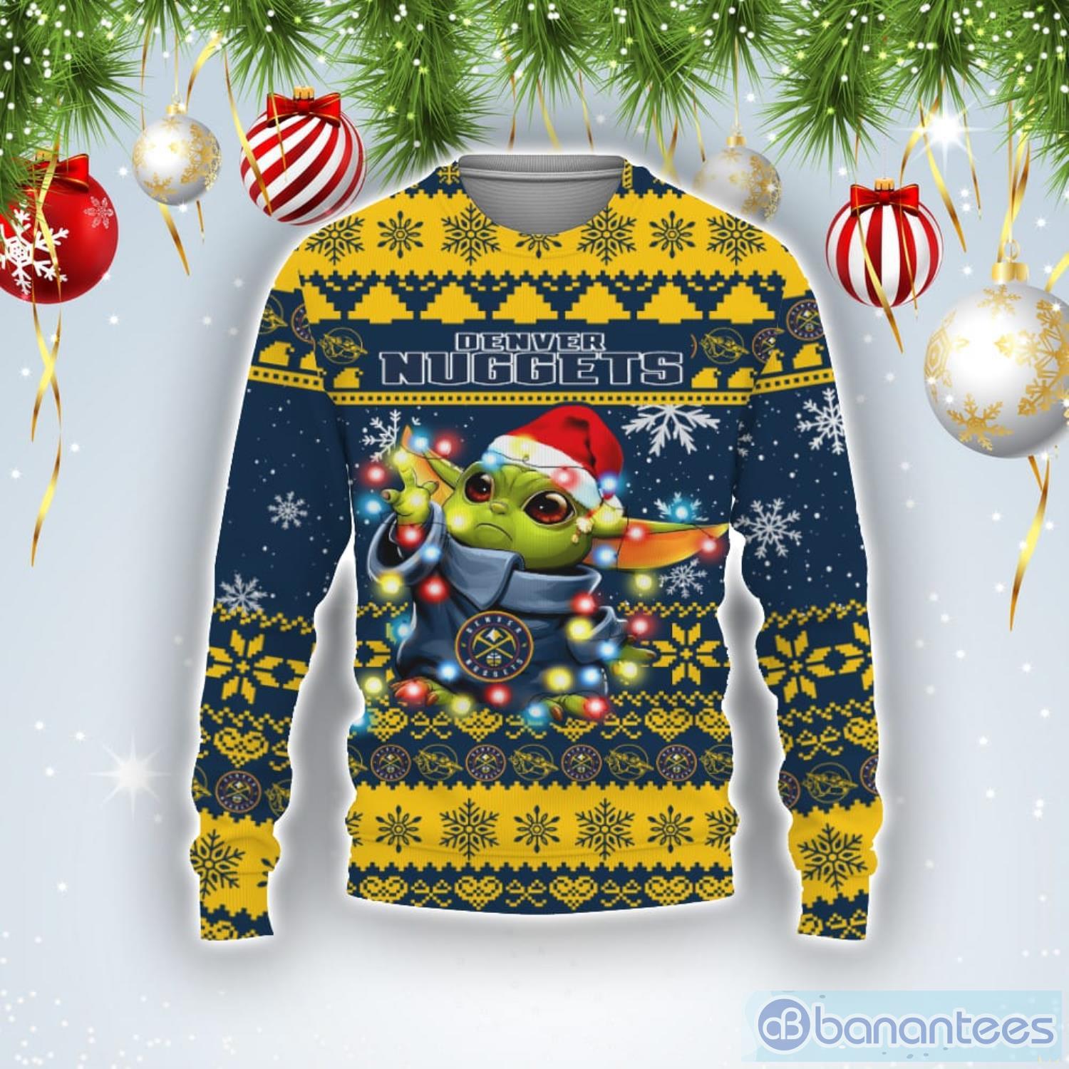 Denver Nuggets Baby Yoda Star Wars Sports Football American Ugly Christmas Sweater Product Photo 1 Denver Nuggets Baby Yoda Star Wars Sports Football American Ugly Christmas Sweater Product Photo 1