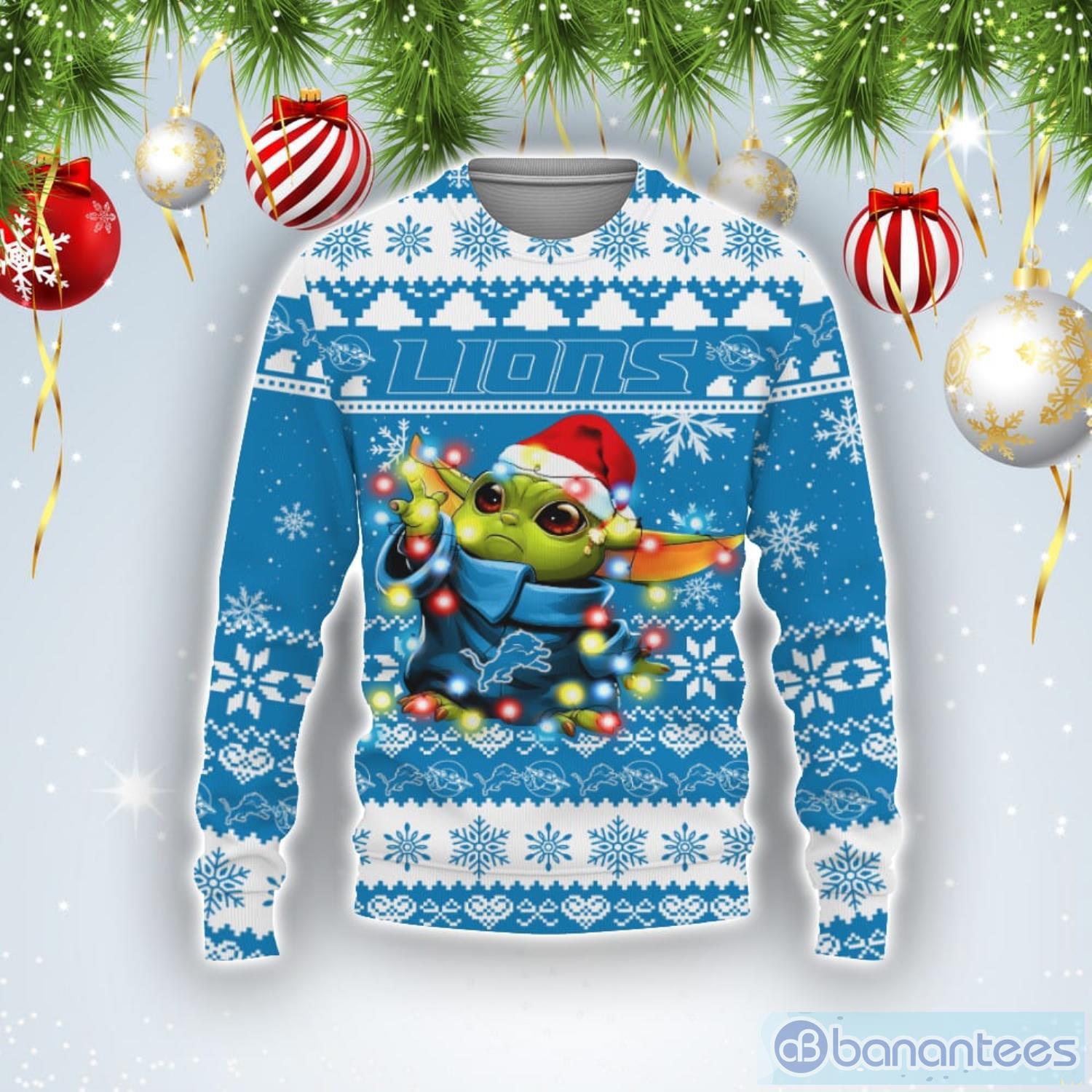 Detroit Lions Baby Yoda Star Wars Sports Football American Ugly Christmas Sweater Product Photo 1