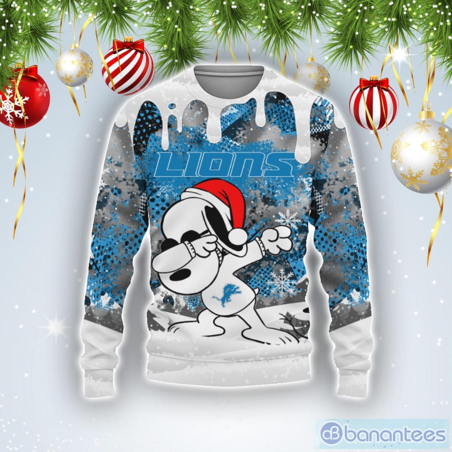 Detroit Lions Snoopy Dabbing The Peanuts Sports Football American Ugly Christmas Sweater Product Photo 1