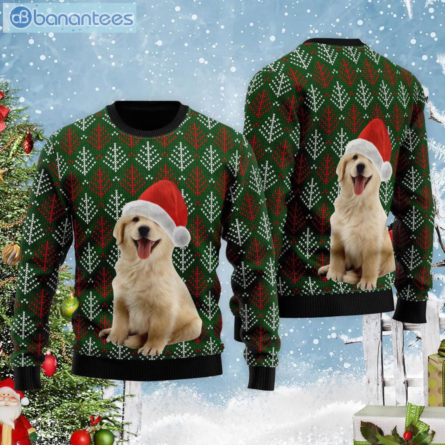 Dog Lover Golden Retriever Puppy Wears Santa Hat Ugly Christmas Sweater Product Photo 2