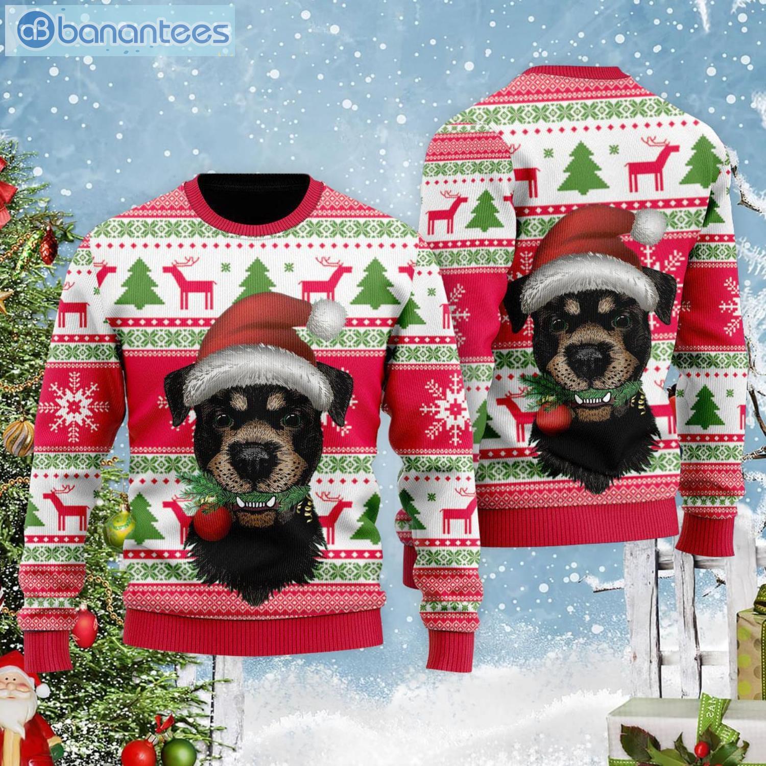 Dog Lovre Dog Santas Hat Holiday Time Pattern Ugly Christmas Sweater Product Photo 2