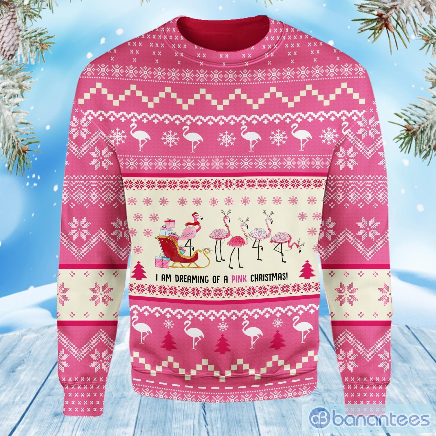 Flamingo I Am Dreaming Of A Pink Christmas Ugly Christmas Sweater Product Photo 1