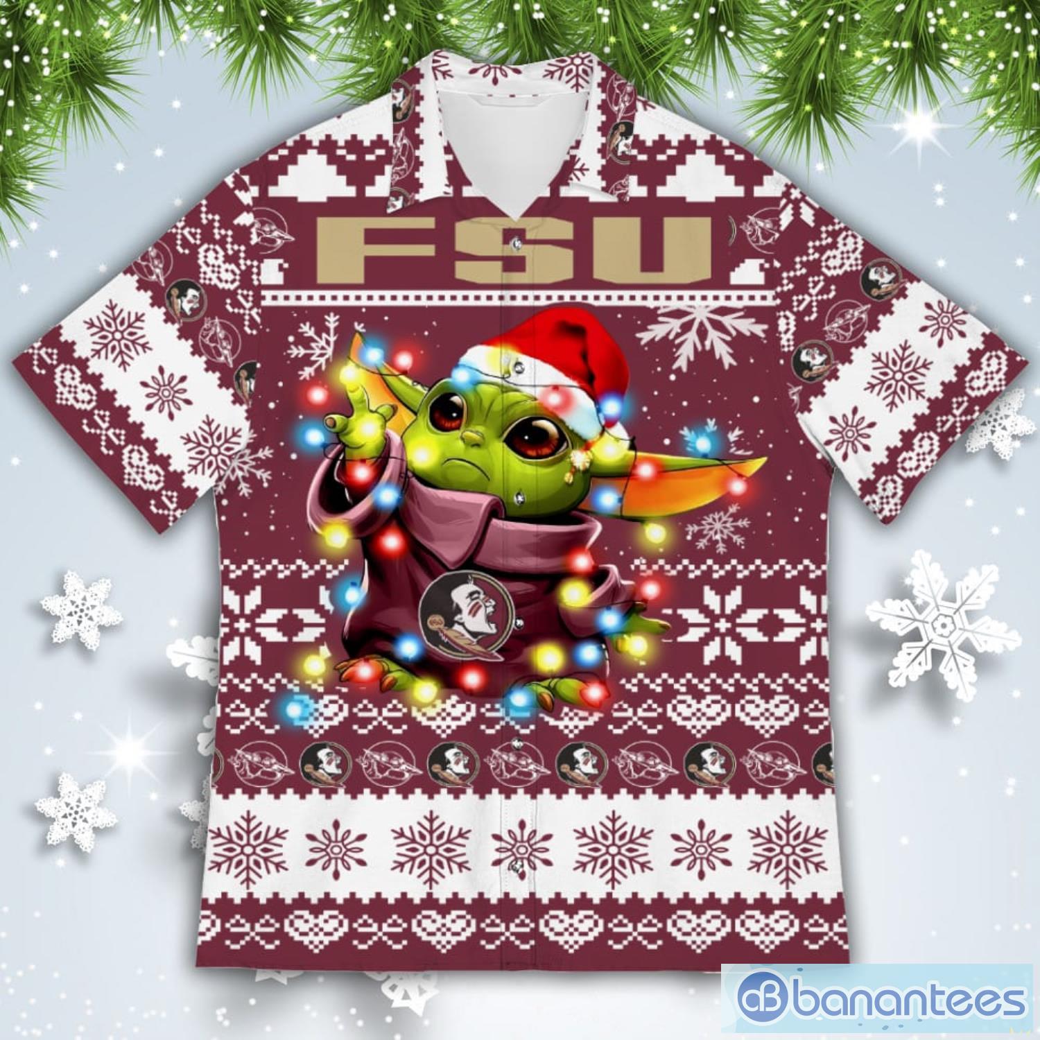 Florida State Seminoles Baby Yoda Star Wars American Ugly Christmas Sweater Pattern Hawaiian Shirt Product Photo 2