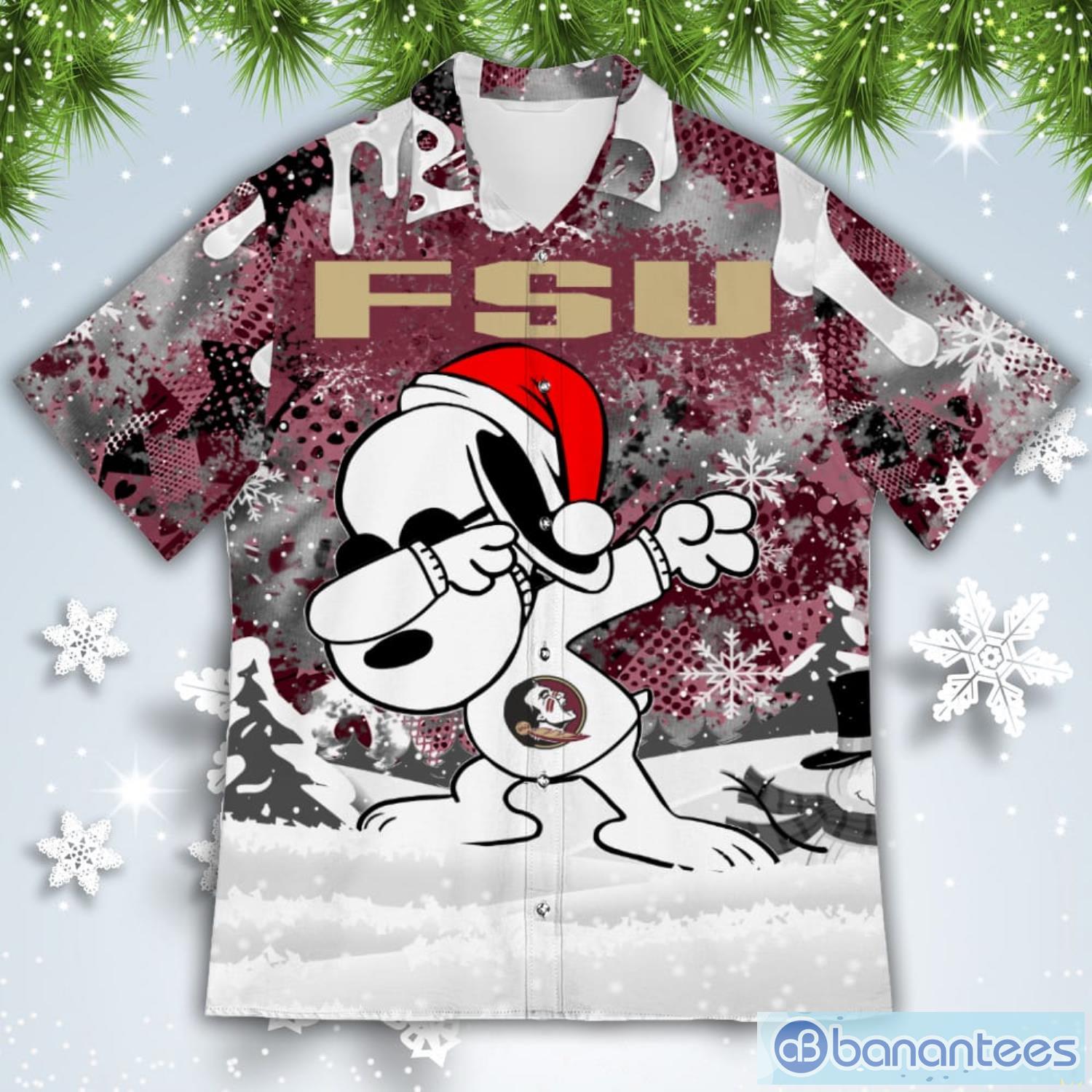 Florida State Seminoles Snoopy Dabbing The Peanuts American Christmas Dripping Hawaiian Shirt Product Photo 2