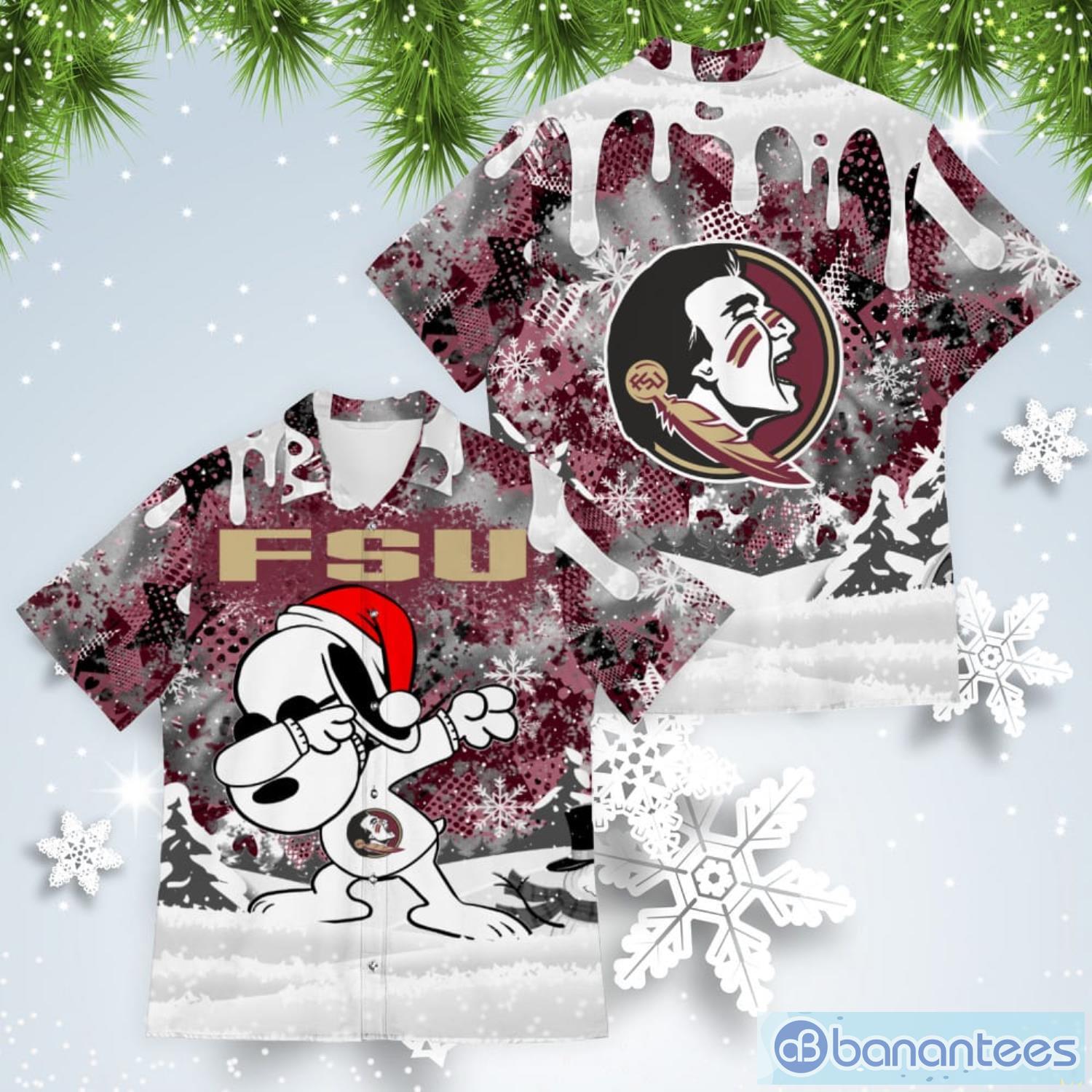 Florida State Seminoles Snoopy Dabbing The Peanuts American Christmas Dripping Hawaiian Shirt Product Photo 1
