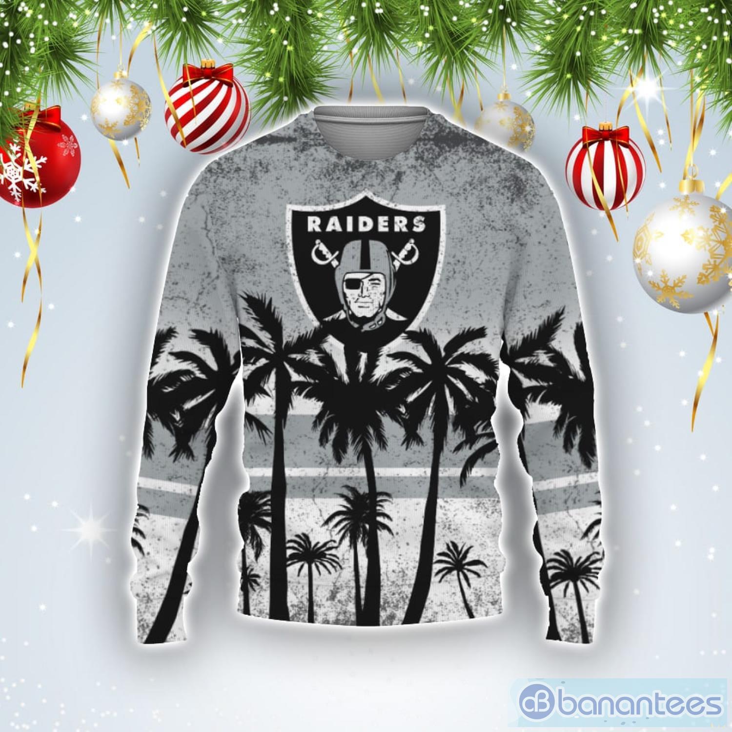 Football American Tree Beach Gradient Gift Oakland Raiders Ugly Christmas Sweater Product Photo 1