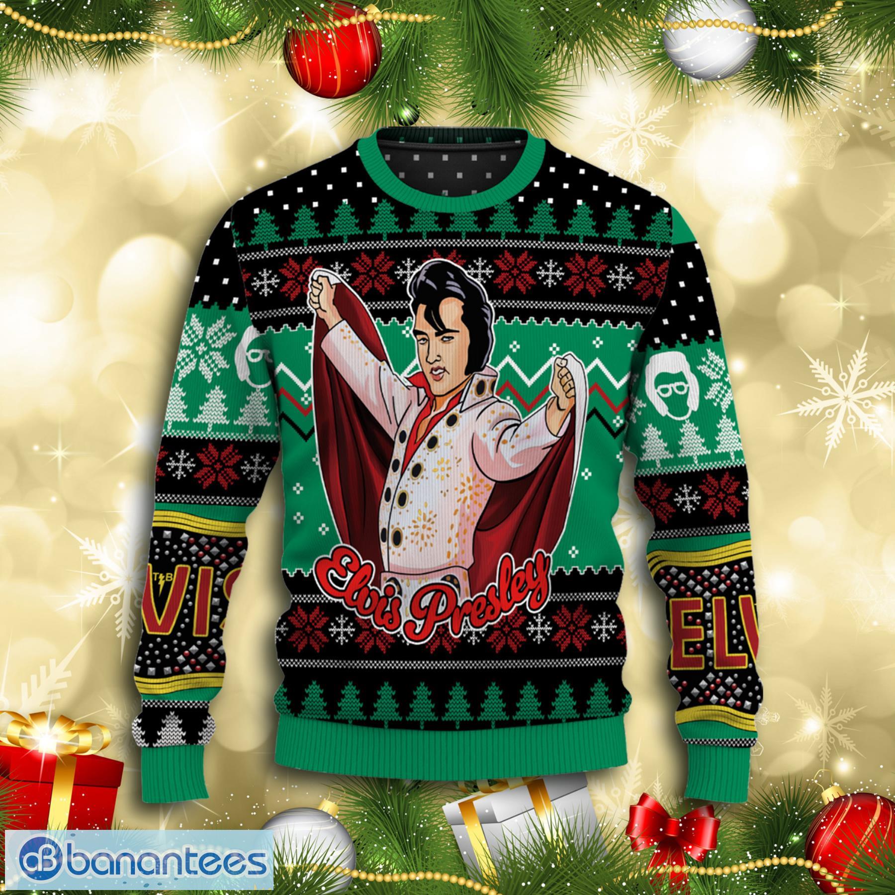 Funny Elviss Presleyy Belt Buckle Sign With Rhinestone Christmas Sweater Product Photo 2