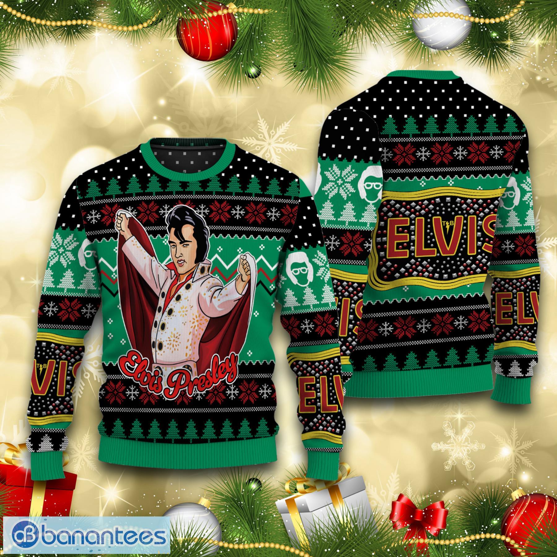 Funny Elviss Presleyy Belt Buckle Sign With Rhinestone Christmas Sweater Product Photo 1