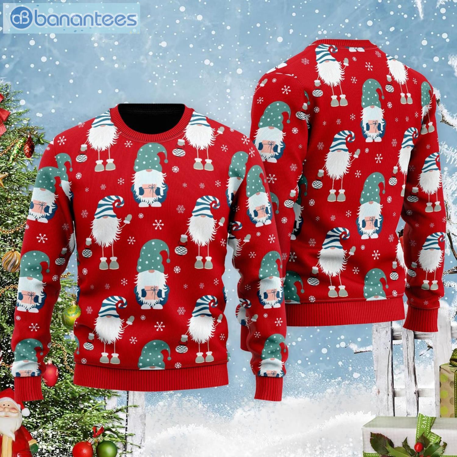 Funny Gnome And Snowflakes All Over Print Ugly Christmas Sweater Product Photo 1