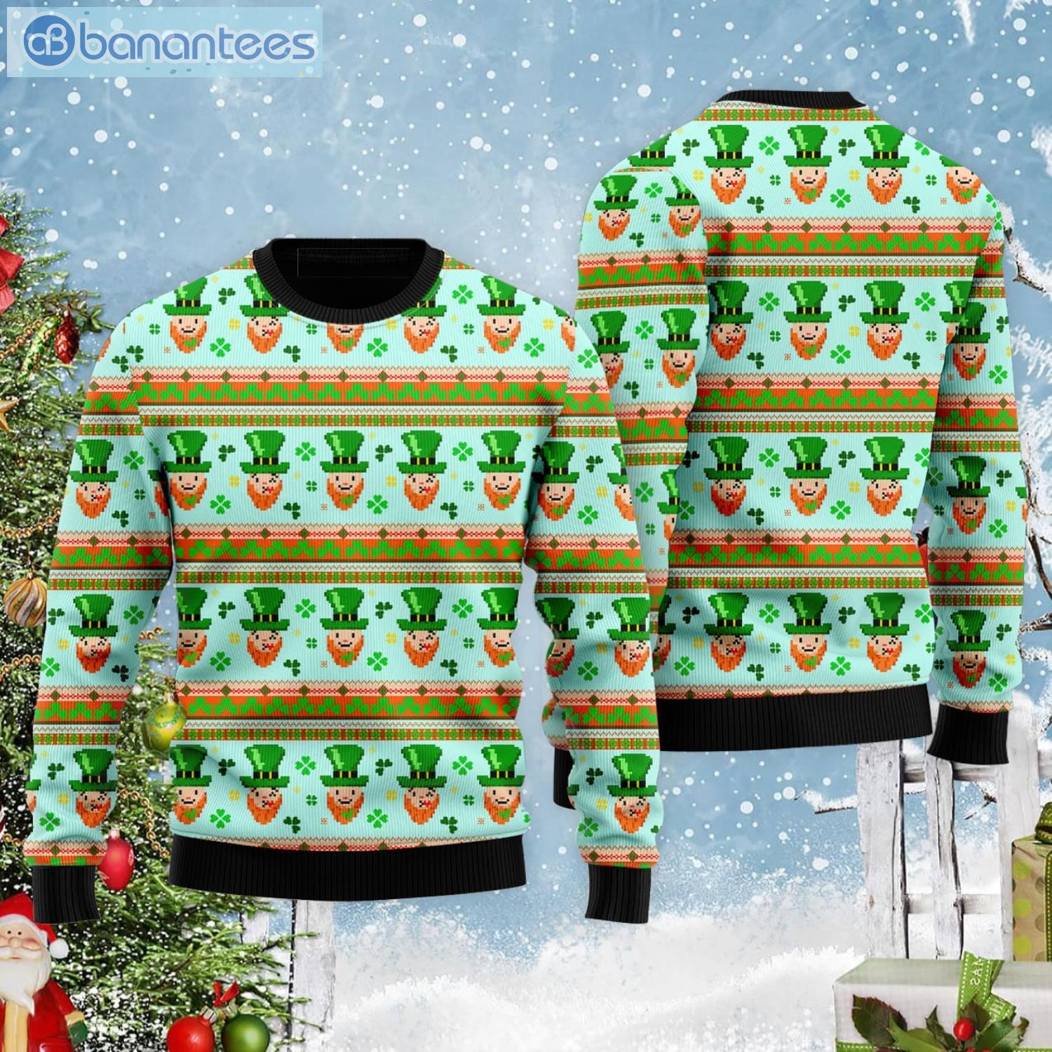 Funny Leprechauns Patricks Pattern All Over Print Ugly Christmas Sweater Product Photo 2