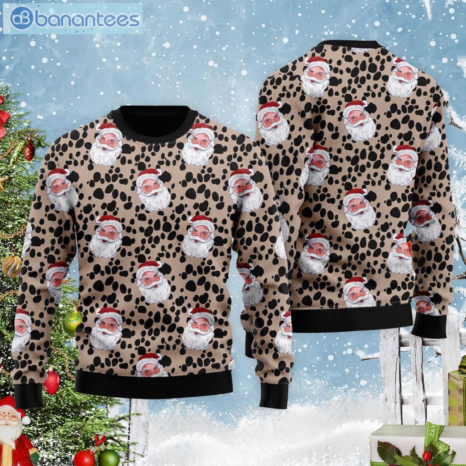 Funny Santa Dalmatian Pattern All Over Print Ugly Christmas Sweater Product Photo 1