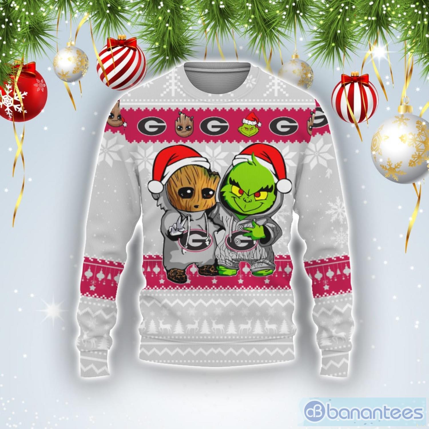 Georgia Bulldogs Baby Groot And Grinch Best Friends Football American Ugly Christmas Sweater Product Photo 1