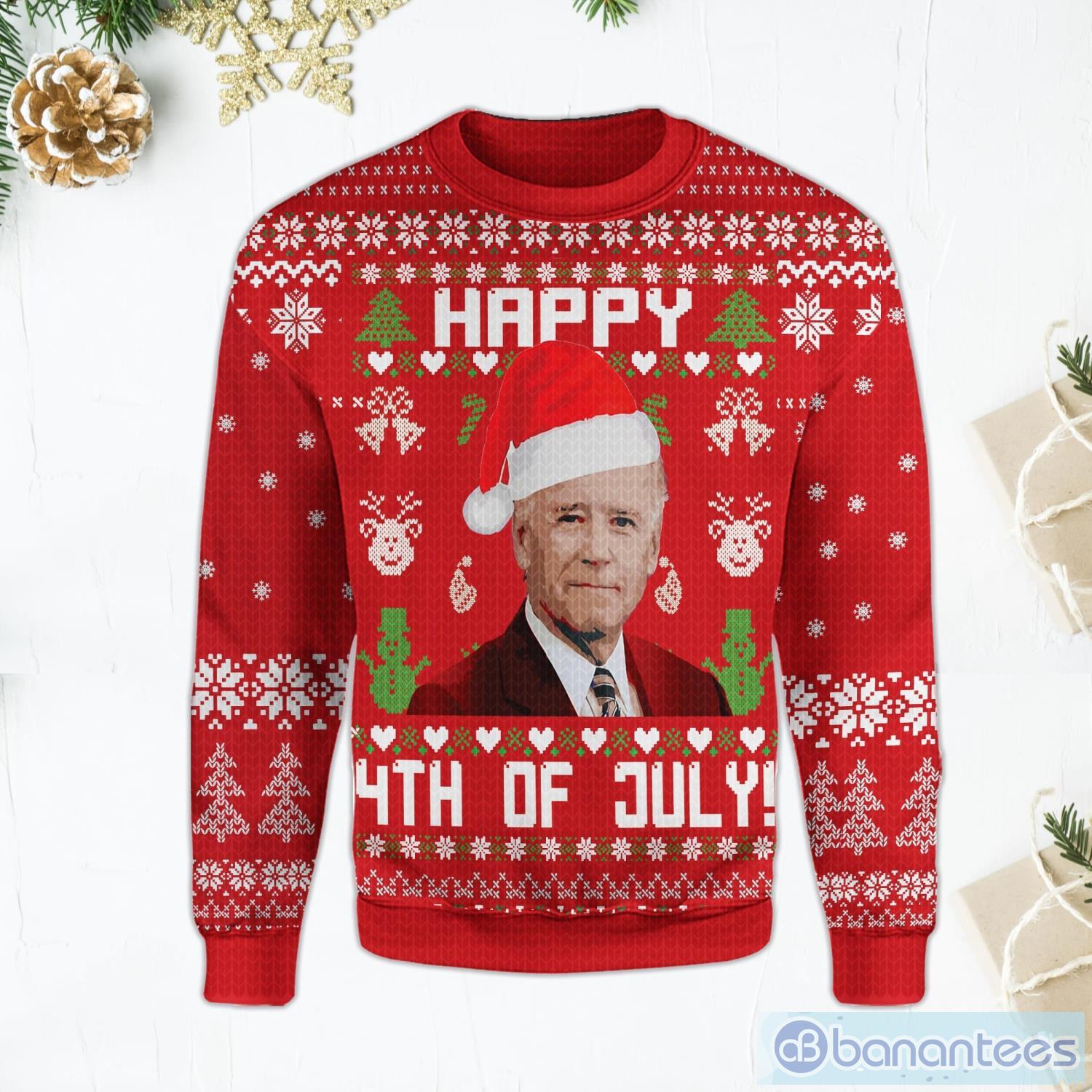Happy 4th of July Christmas Ugly Sweater Joe Biden Red Ugly Christmas Sweater Product Photo 1
