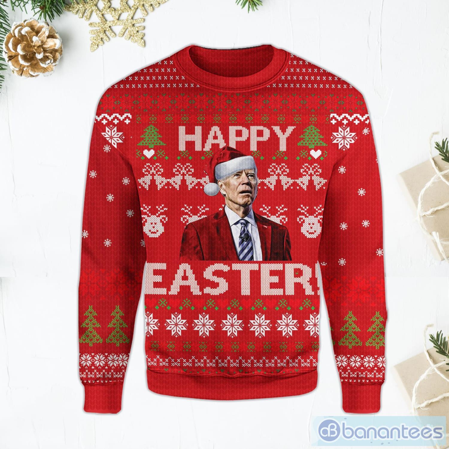 Happy Easter Biden Funny Santa Joe Biden Red Ugly Christmas Sweater Product Photo 1