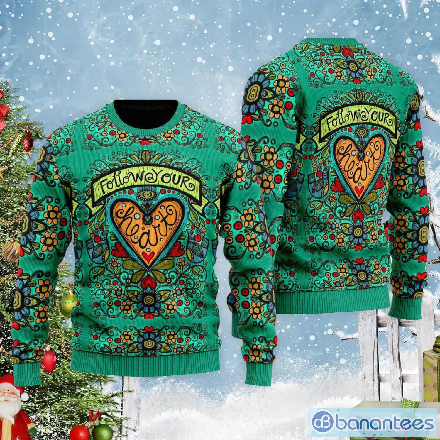 Hippie Follow Your Heart Christmas Gift Ugly Christmas Sweater Product Photo 1