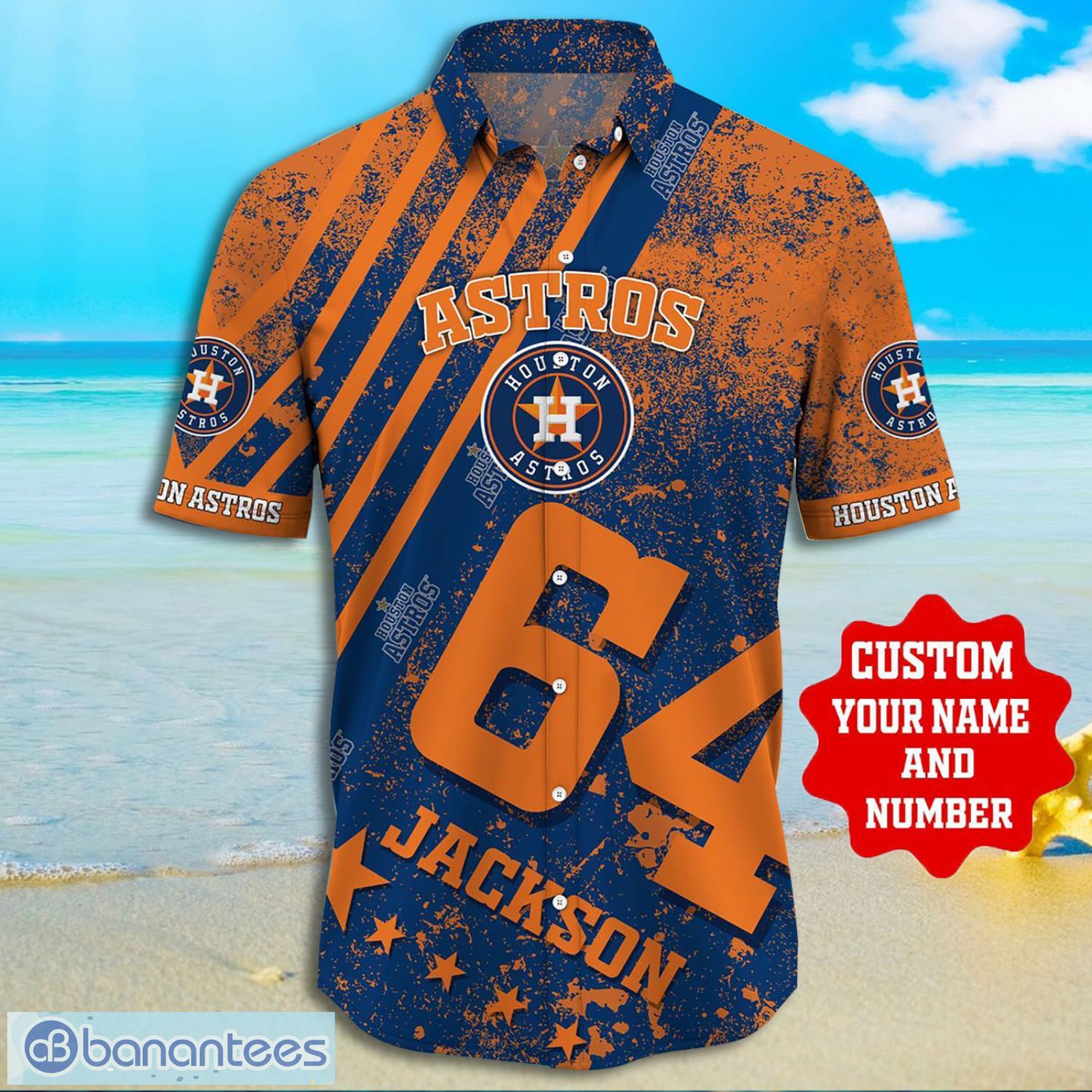 Houston Astros MLB Custom Name And Number Grunge Texture Hawaiian Shirt Product Photo 2