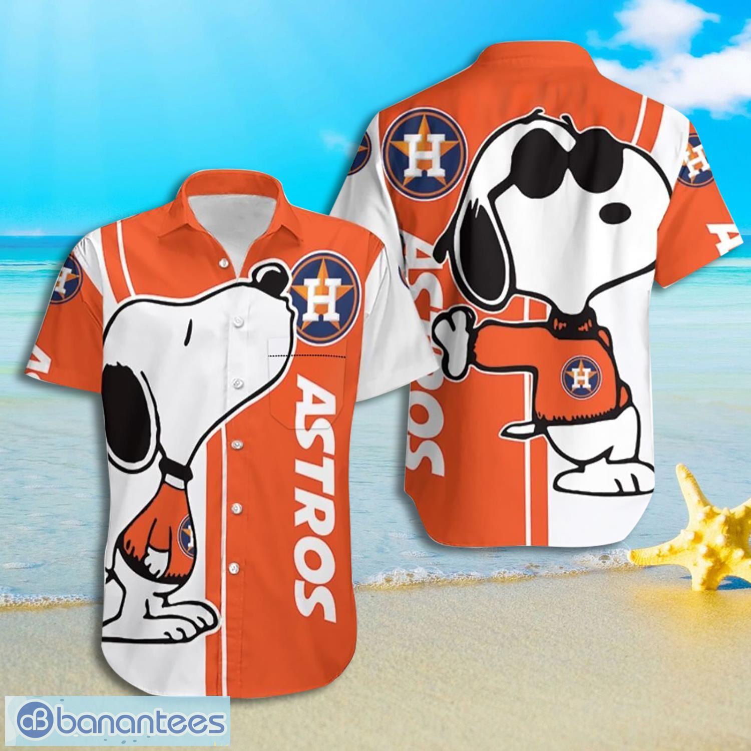 Houston Astros Snoopy Dog Orange Short Sleeves Hawaiian Shirt - Banantees
