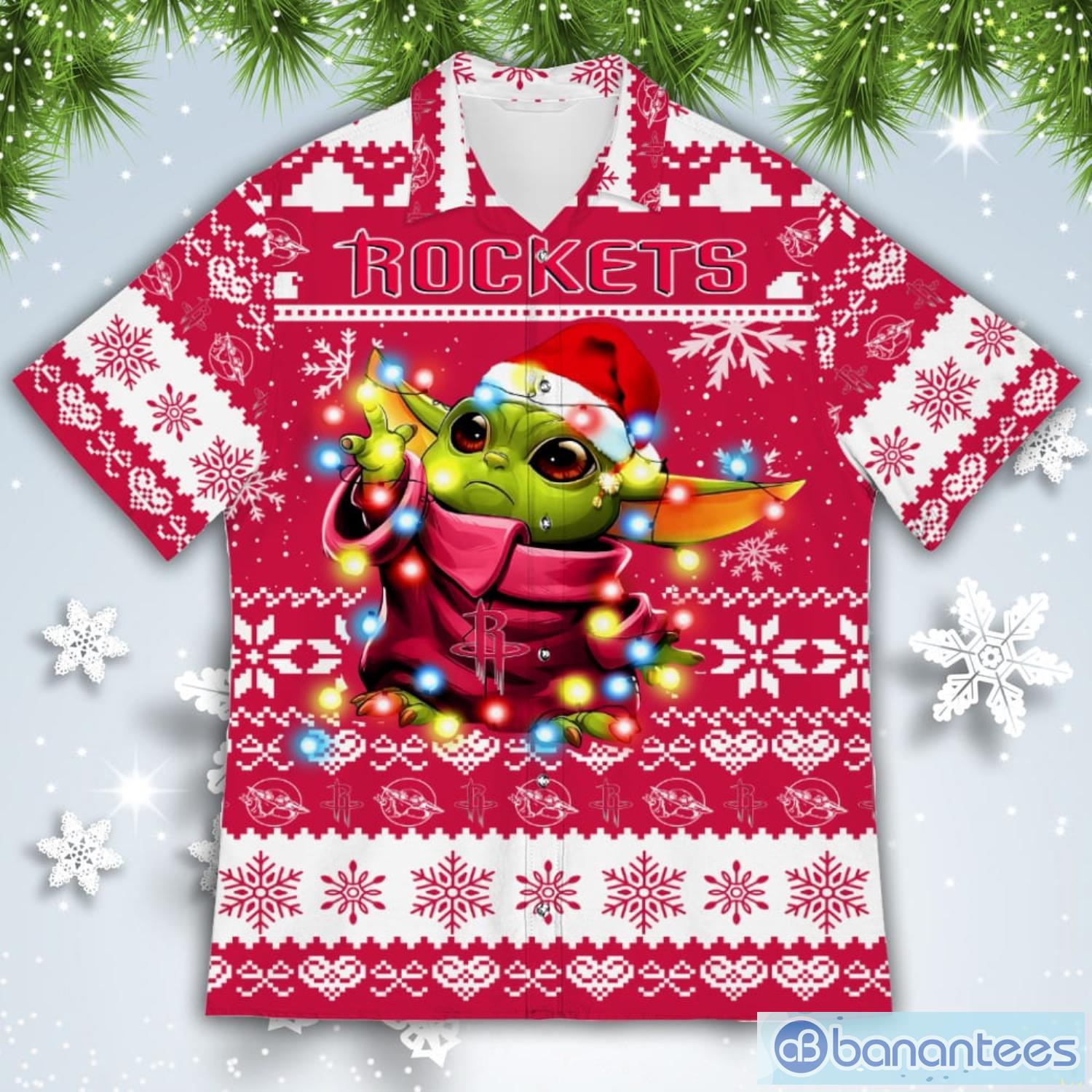 Houston Rockets Baby Yoda Star Wars American Ugly Christmas Sweater Pattern Hawaiian Shirt Product Photo 2