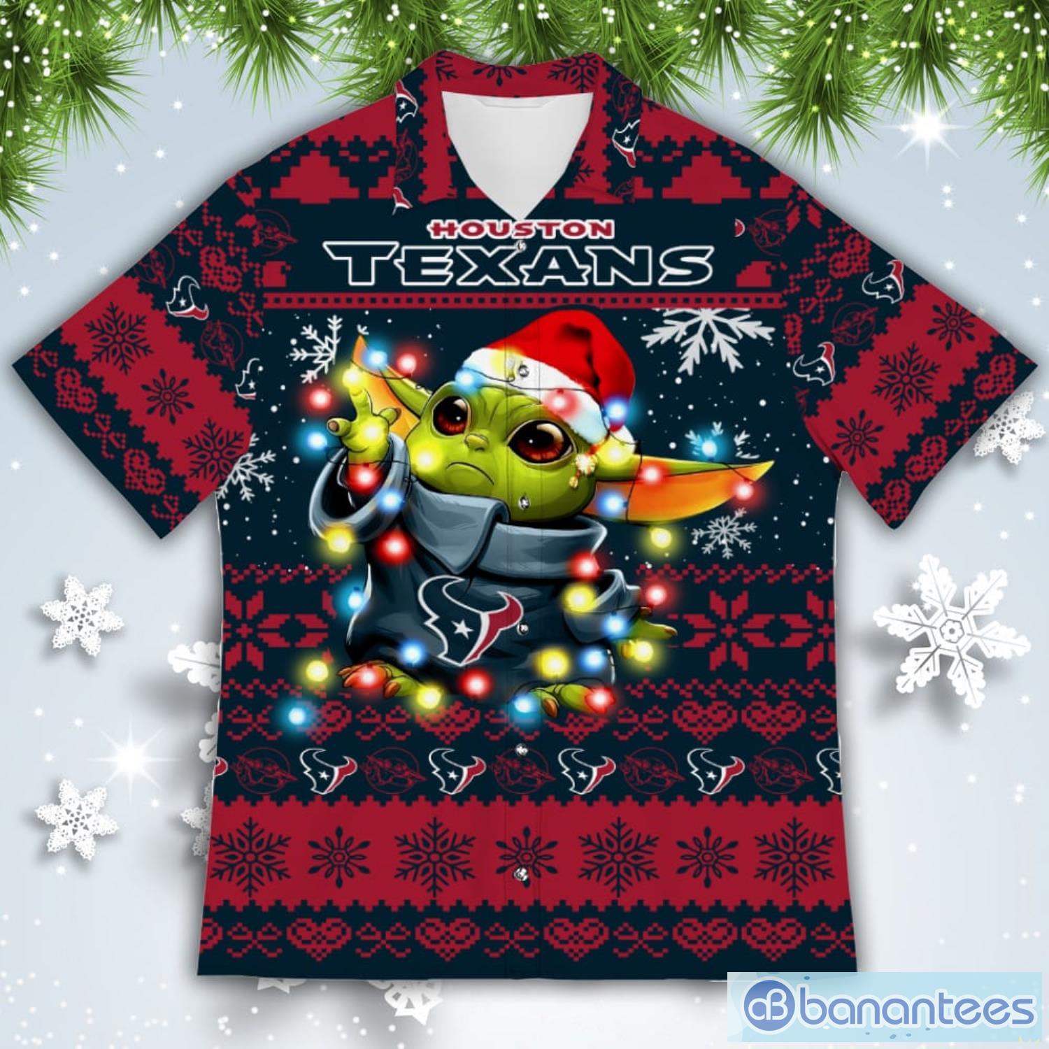 Houston Texans Baby Yoda Star Wars American Ugly Christmas Sweater Pattern Hawaiian Shirt Product Photo 2