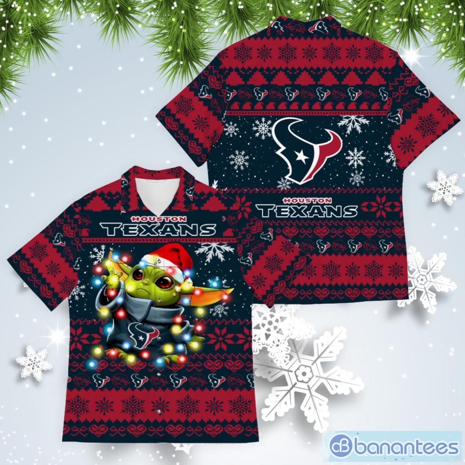 Houston Texans Baby Yoda Star Wars American Ugly Christmas Sweater Pattern Hawaiian Shirt Product Photo 1