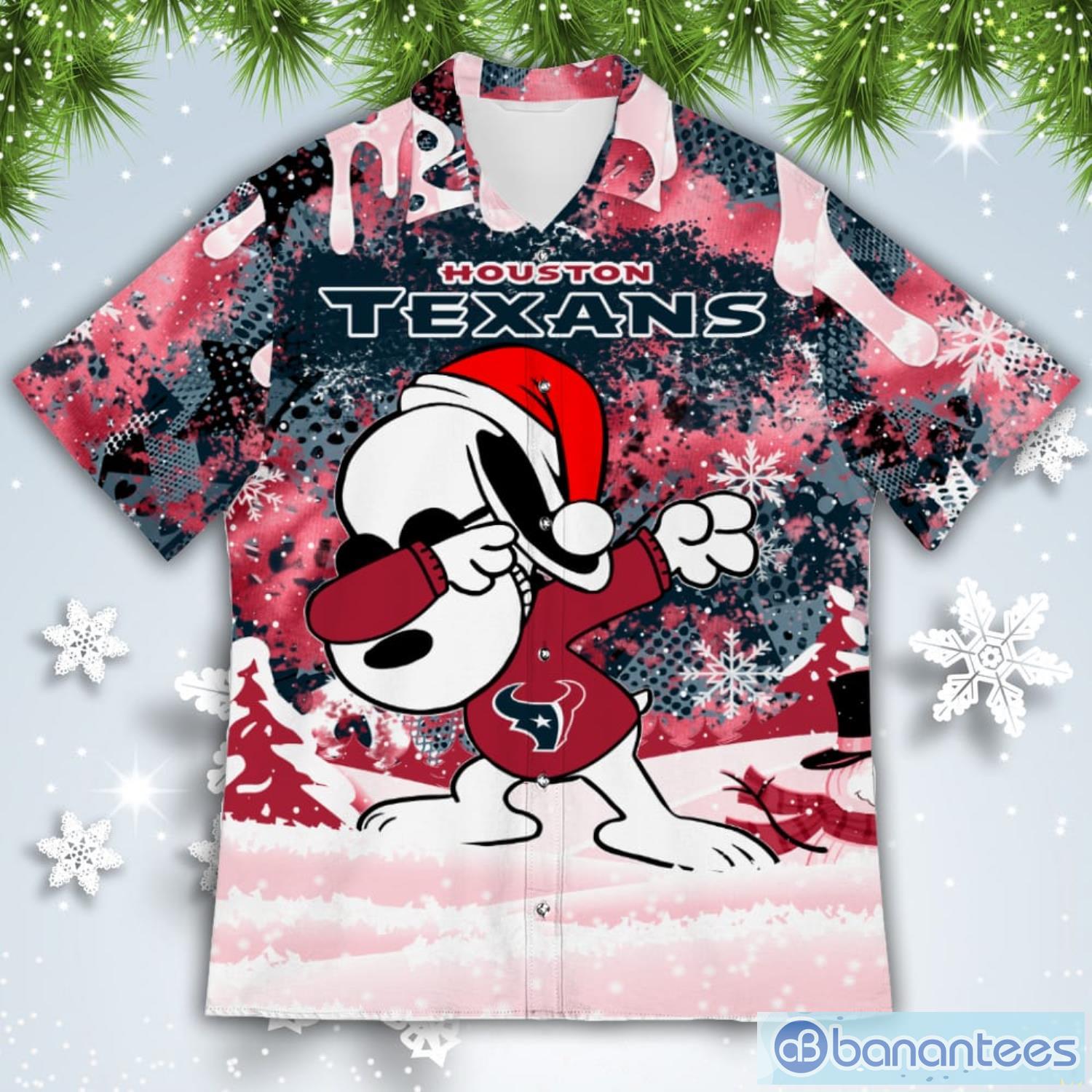 Houston Texans Snoopy Dabbing The Peanuts American Christmas Dripping Hawaiian Shirt Product Photo 2