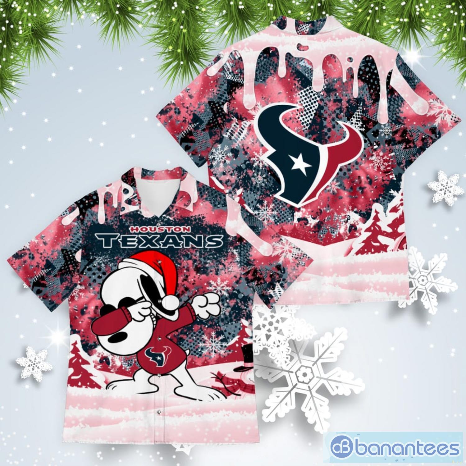 Houston Texans Snoopy Dabbing The Peanuts American Christmas Dripping Hawaiian Shirt Product Photo 1