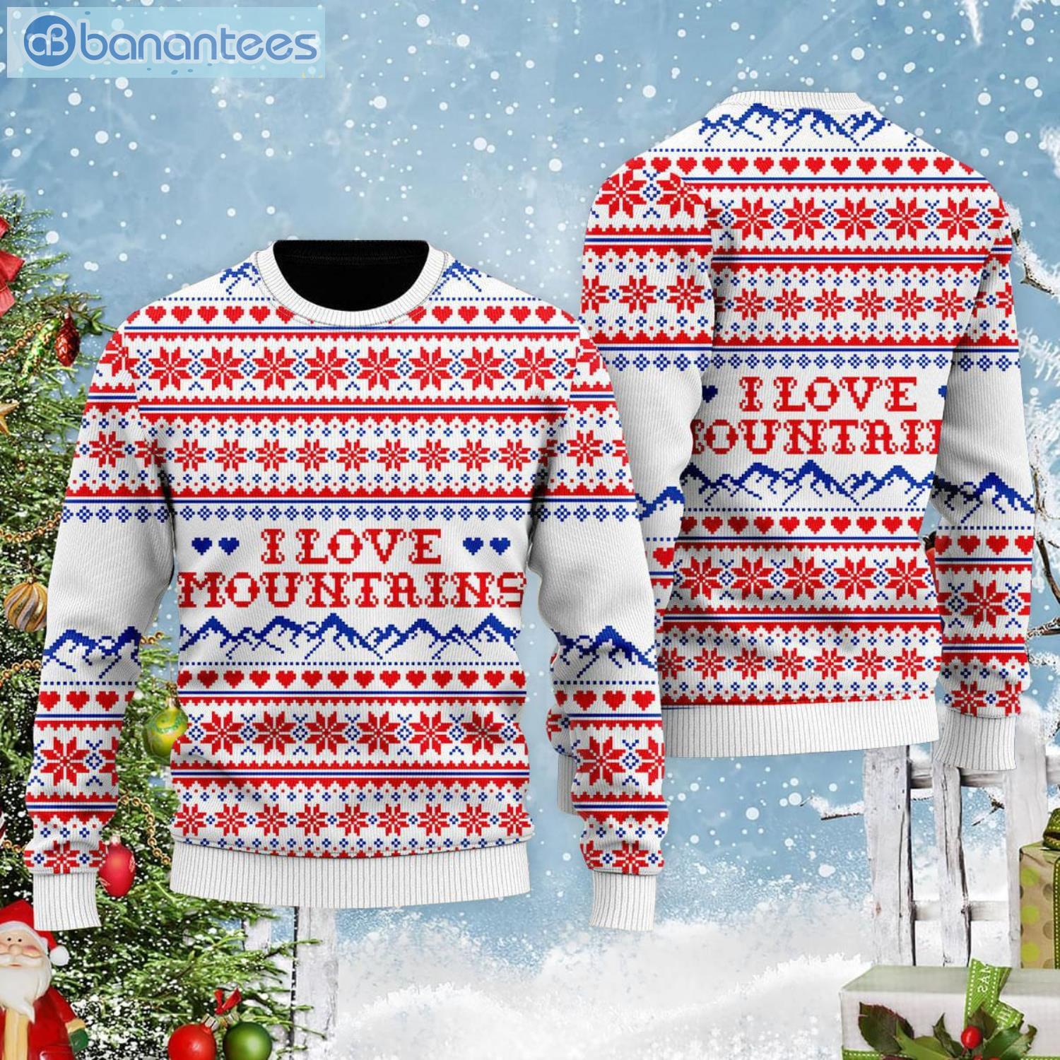 I Love Mountains Pattern Ugly Christmas Sweater Product Photo 2