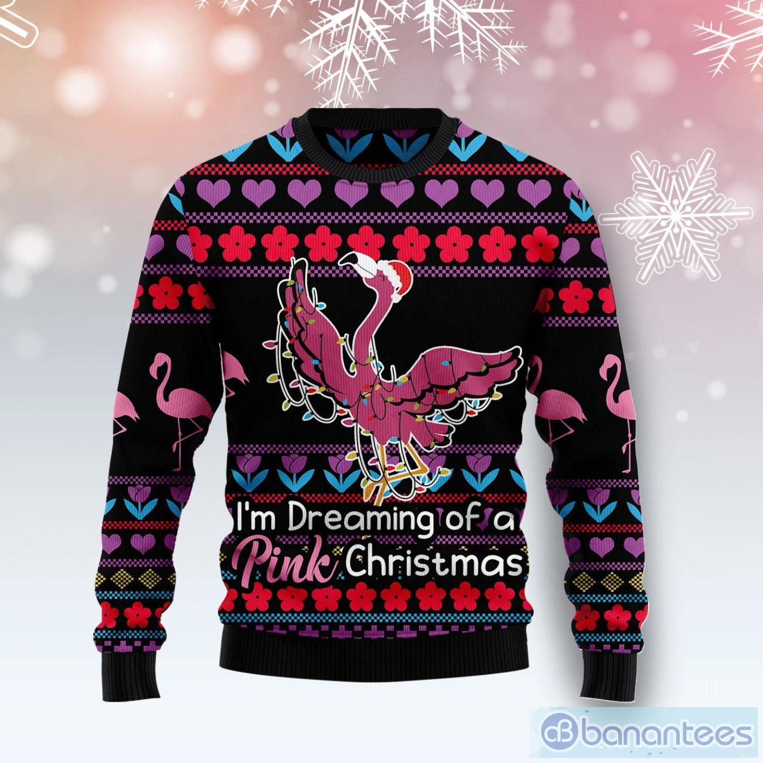 I'm Dreaming Of A Pink Christmas Ugly Sweater Flamingo Christmas Sweater Product Photo