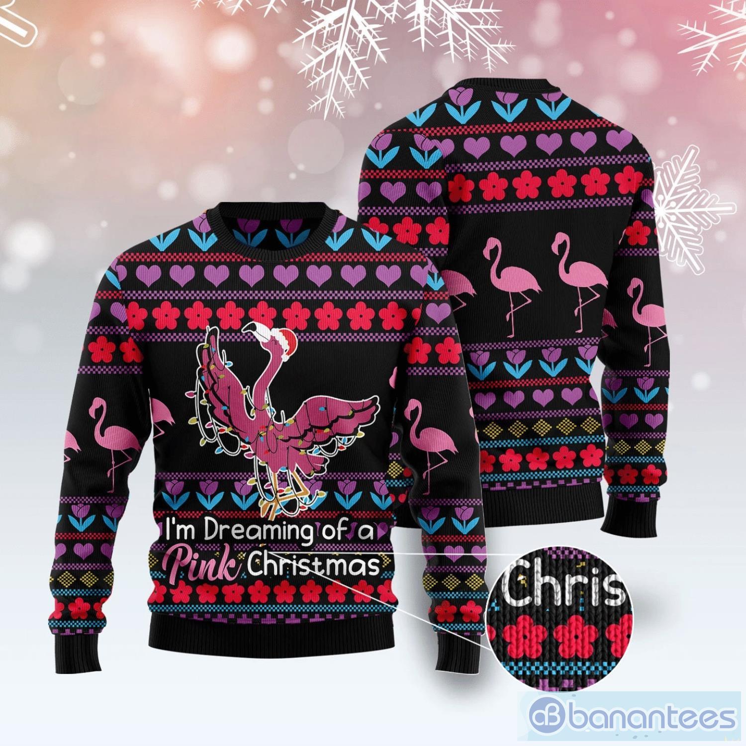 I'm Dreaming Of A Pink Christmas Ugly Sweater Flamingo Christmas Sweater Product Photo 1