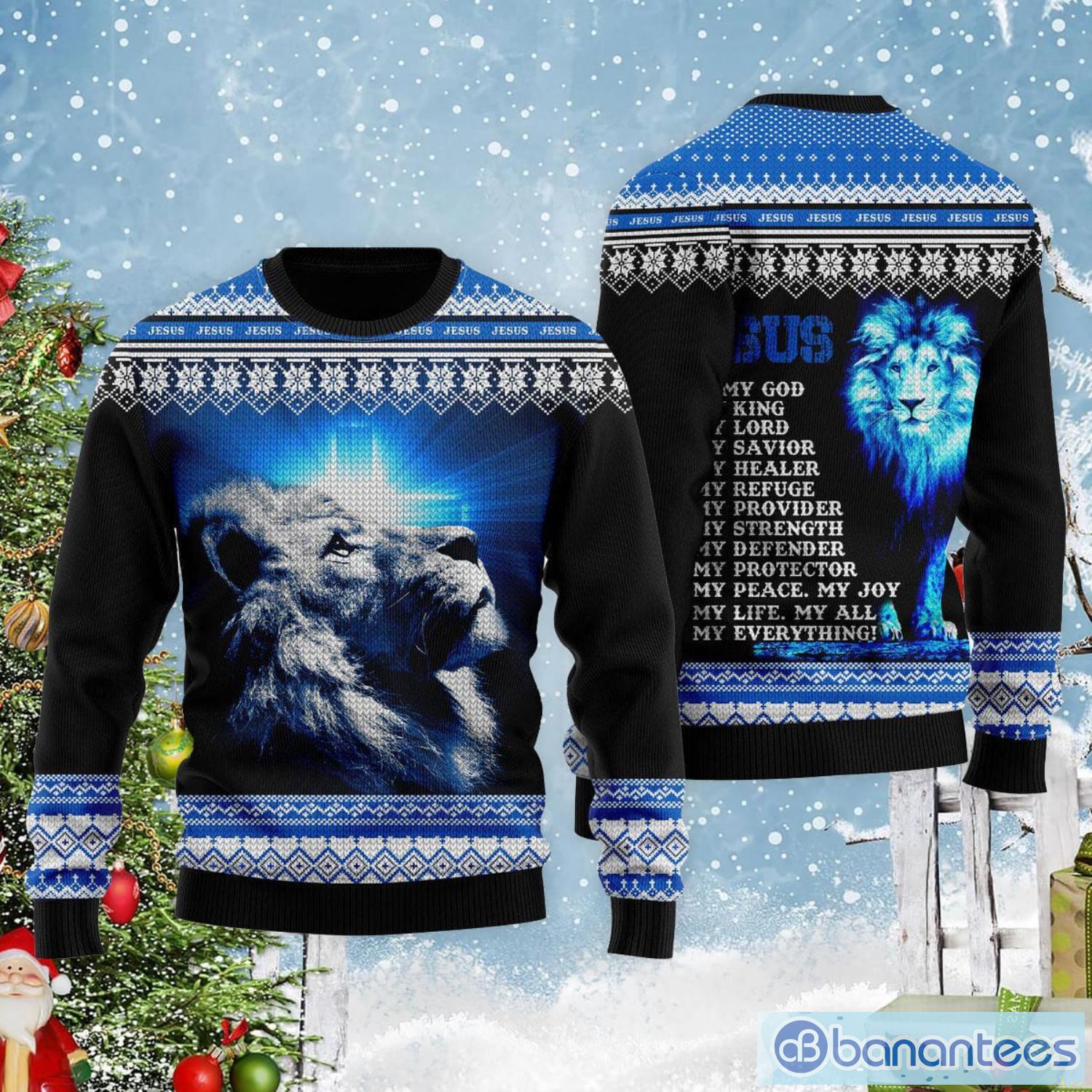 Jesus Is My Everything Lion Ugly Christmas Sweater Product Photo 1