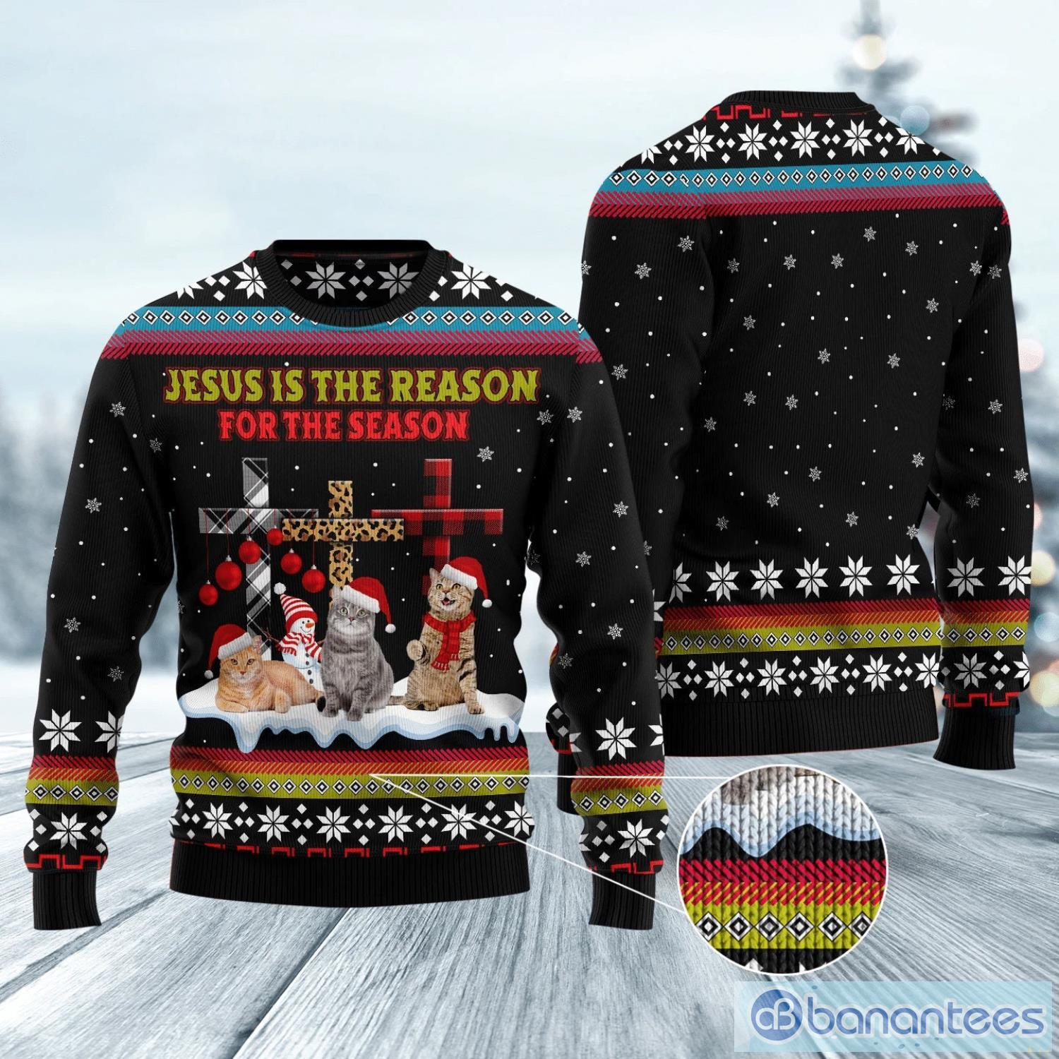 Jesus Is The Reason For The Season Cat Ugly Hristmas Sweater Cat Christmas Sweater Product Photo 1