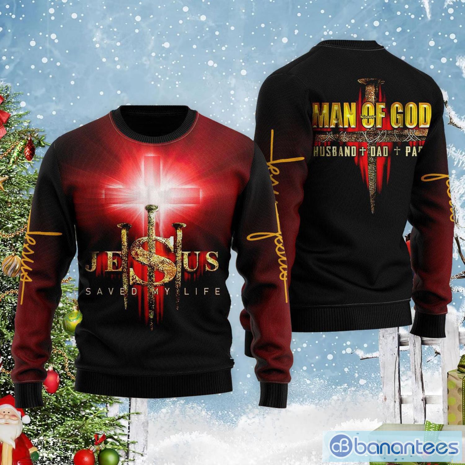 Jesus Man Of God Christmas Gift Ugly Christmas Sweater Product Photo 2