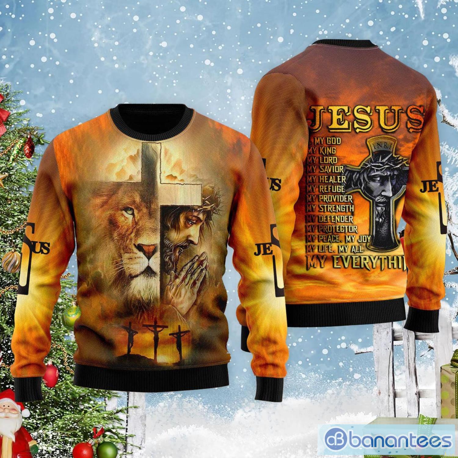 Jeus Is My God Cross And Jesus Ugly Christmas Sweater Product Photo 2