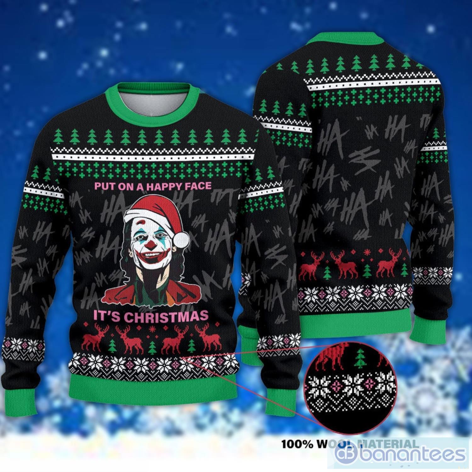 Joker Put On A Happy Face It’s Ugly Christmas Sweater Ugly Christmas Sweater Product Photo 1