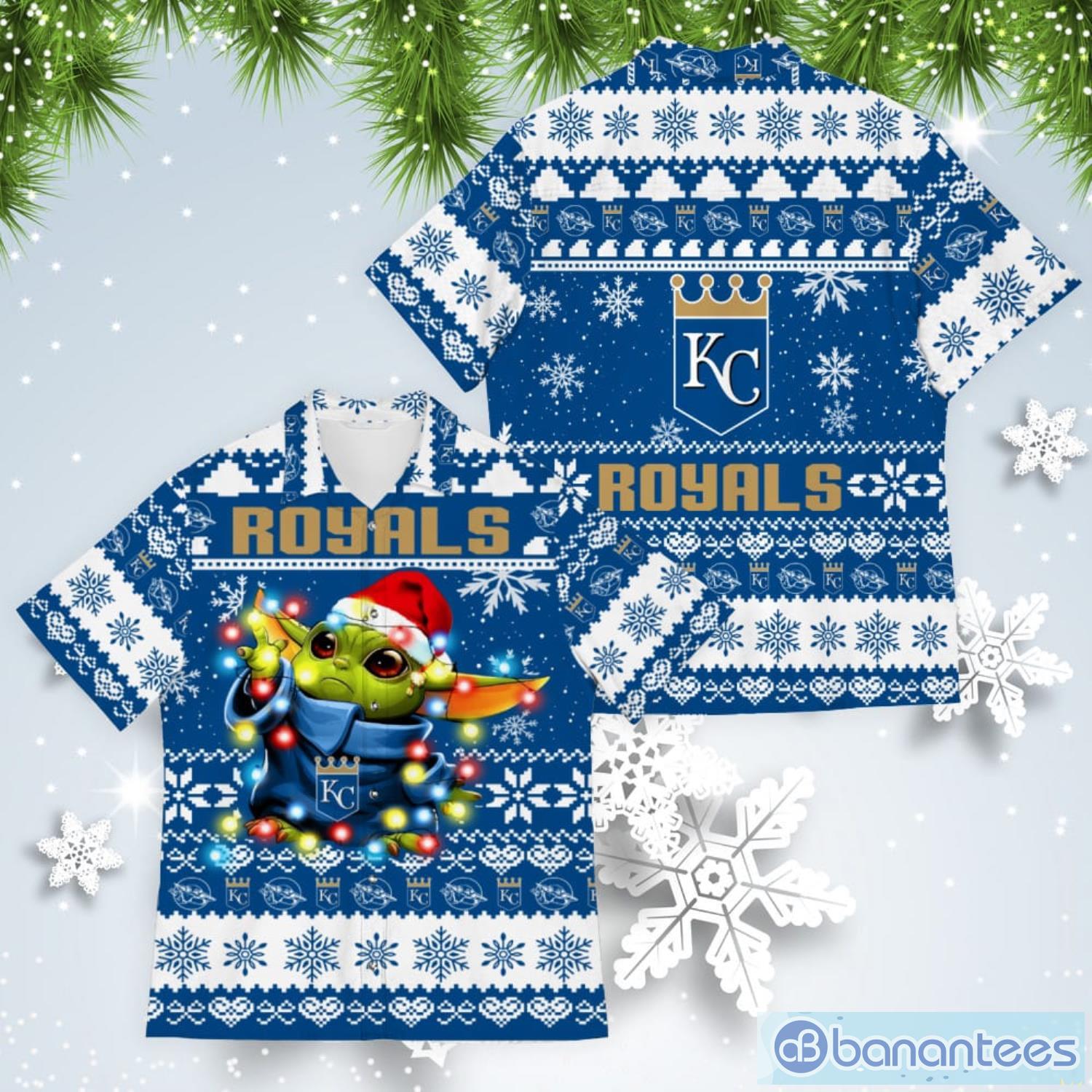 Kansas City Royals Baby Yoda Star Wars American Ugly Christmas Sweater Pattern Hawaiian Shirt Product Photo 1